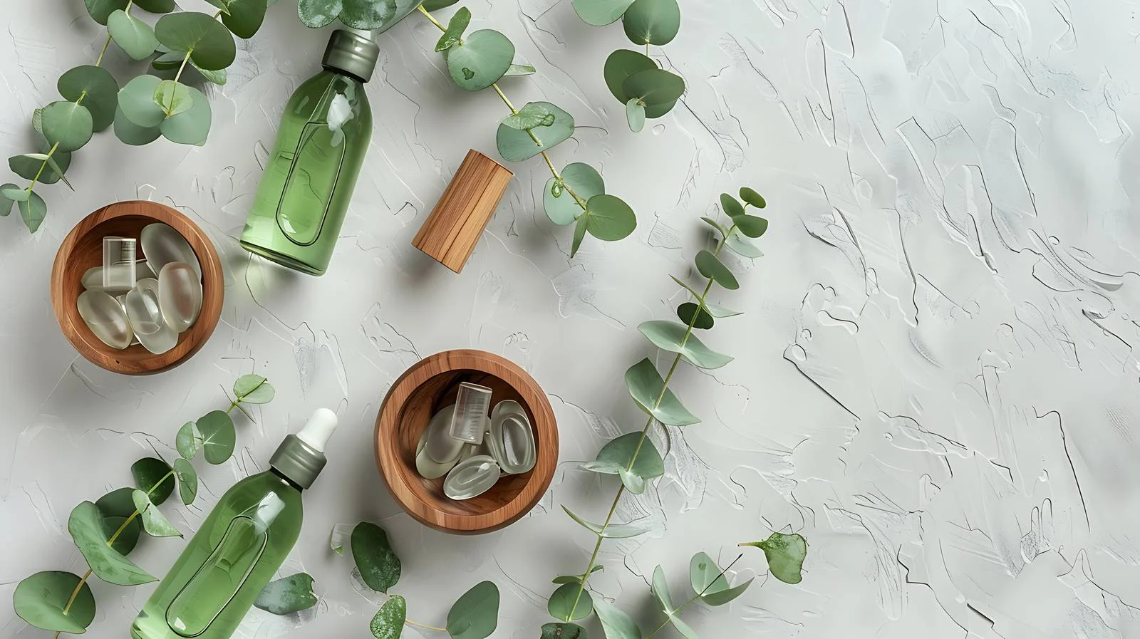 Cosmetic Oil Bottles Setup with Wooden Tools — free download from Dotvec