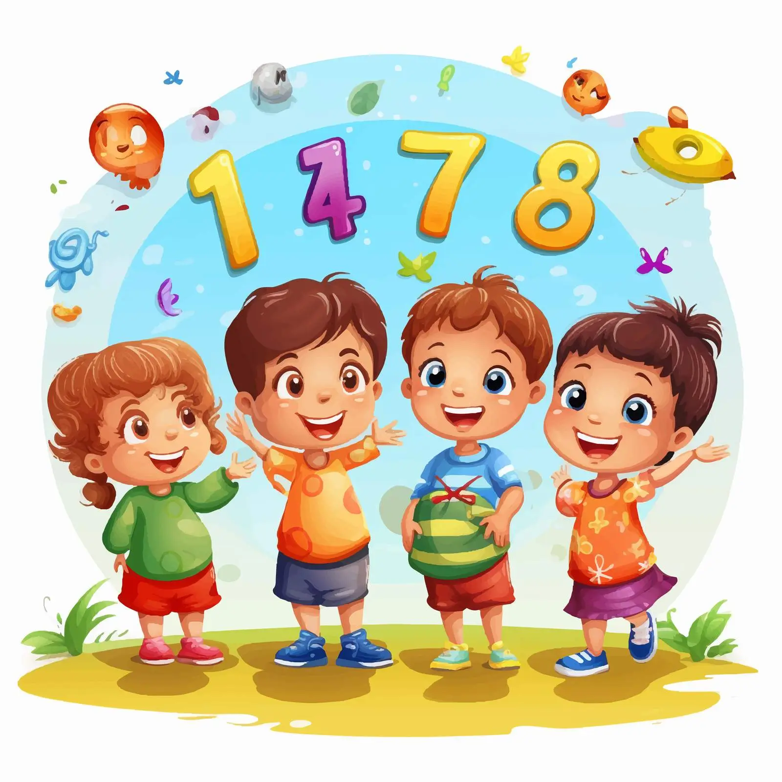 Counting Number Game Template with Happy Children – free numeracy skills image from Dotvec