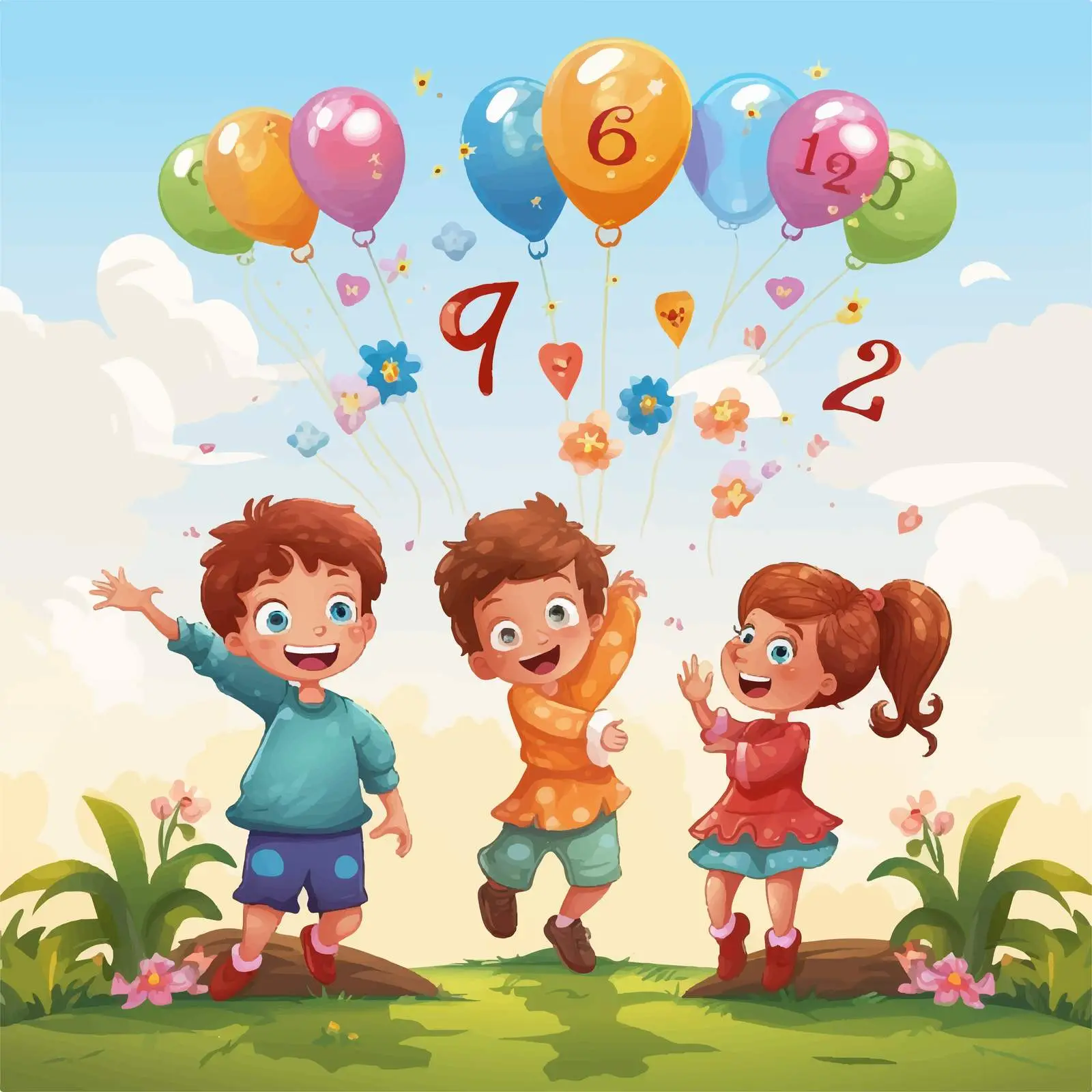 Counting Game Template with Happy Children Illustration – free childrens activities image from Dotvec