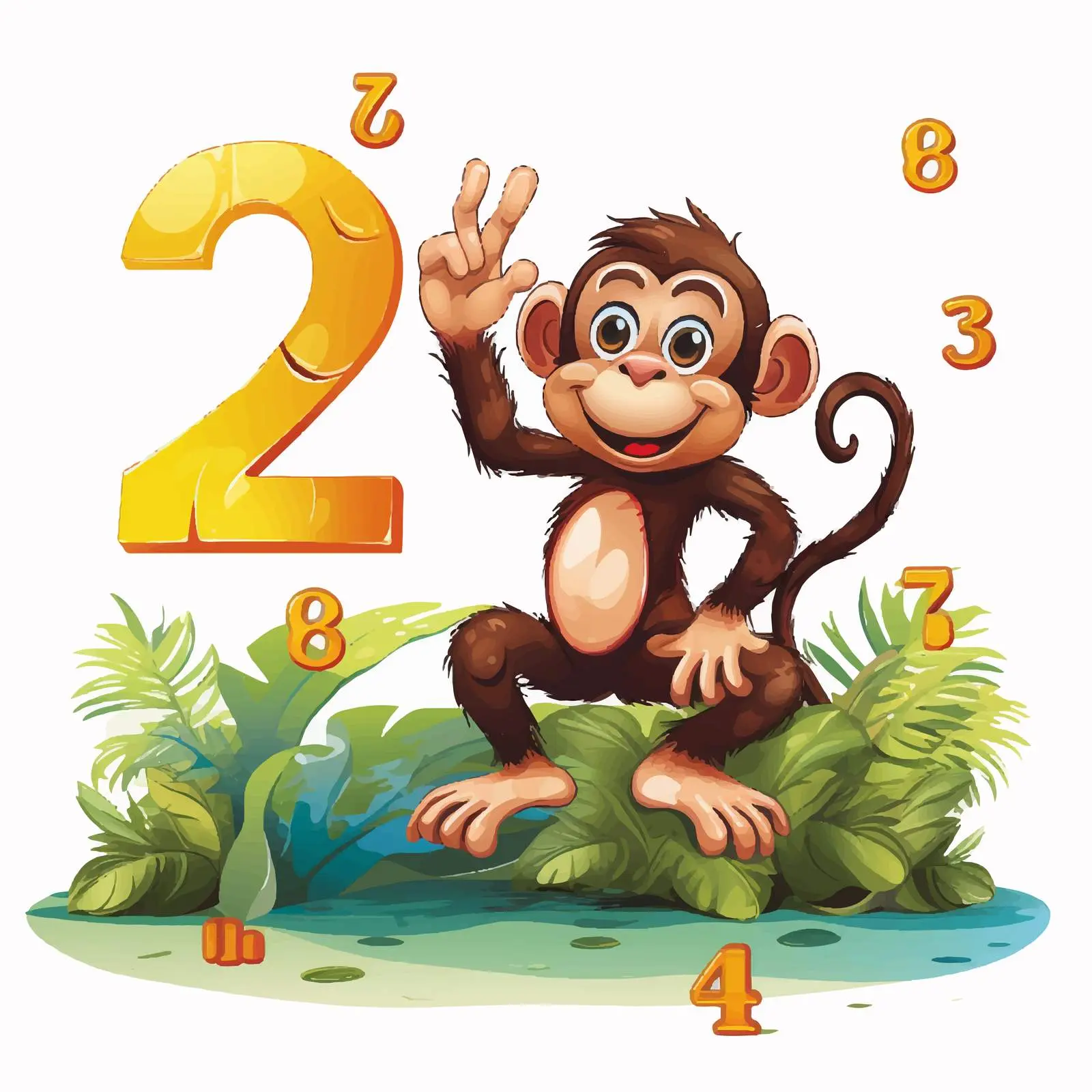 Counting Numbers with Playful Monkeys Illustration – free cute monkeys image from Dotvec