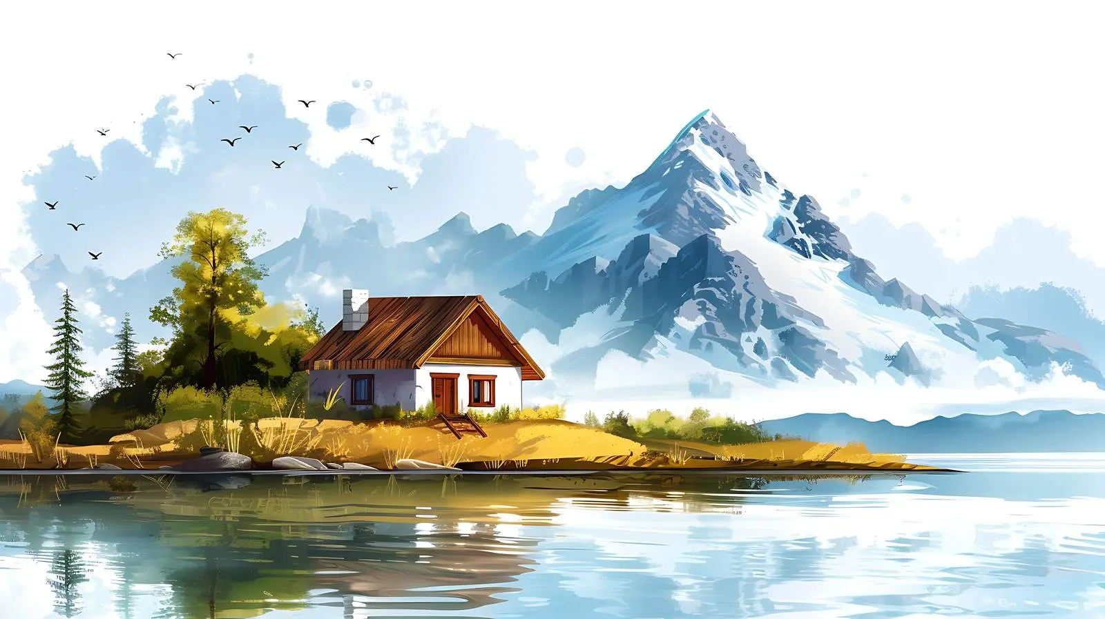 Scenic Country House with Mountains and Lake — free download from Dotvec