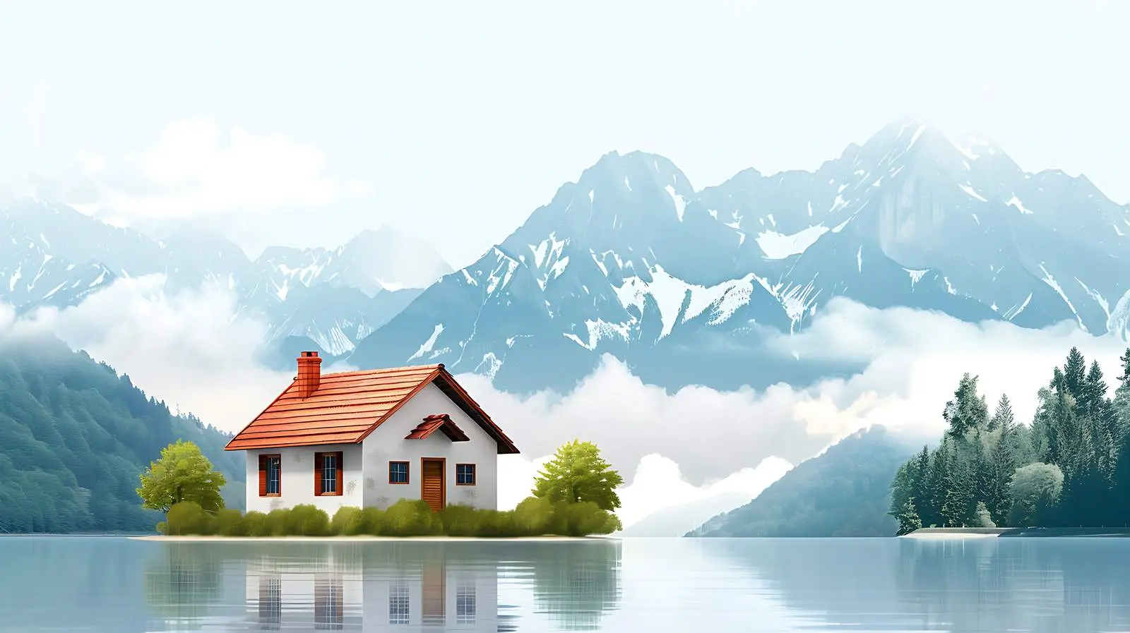 Scenic Country Cottage with Lake and Mountains — free download from Dotvec
