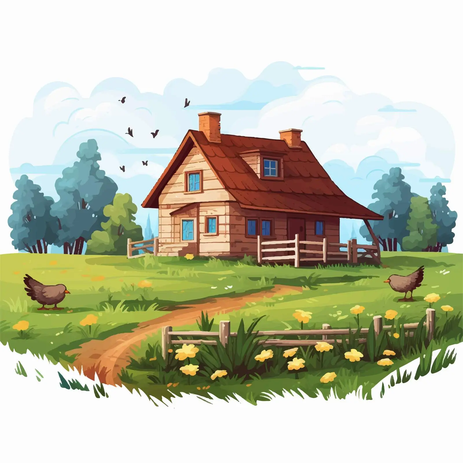 Charming Country House in Rural Countryside Landscape — free download from Dotvec