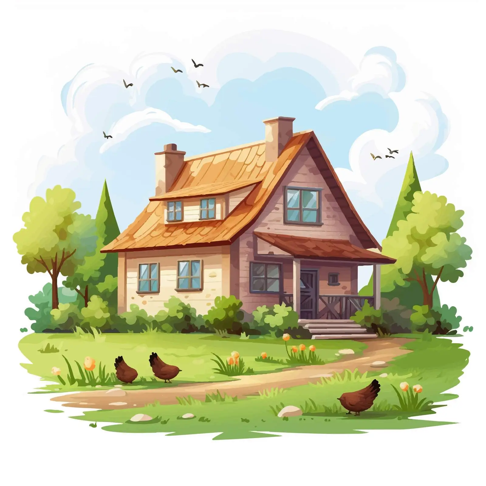 Charming Country House in Rural Countryside Landscape – free gardens image from Dotvec