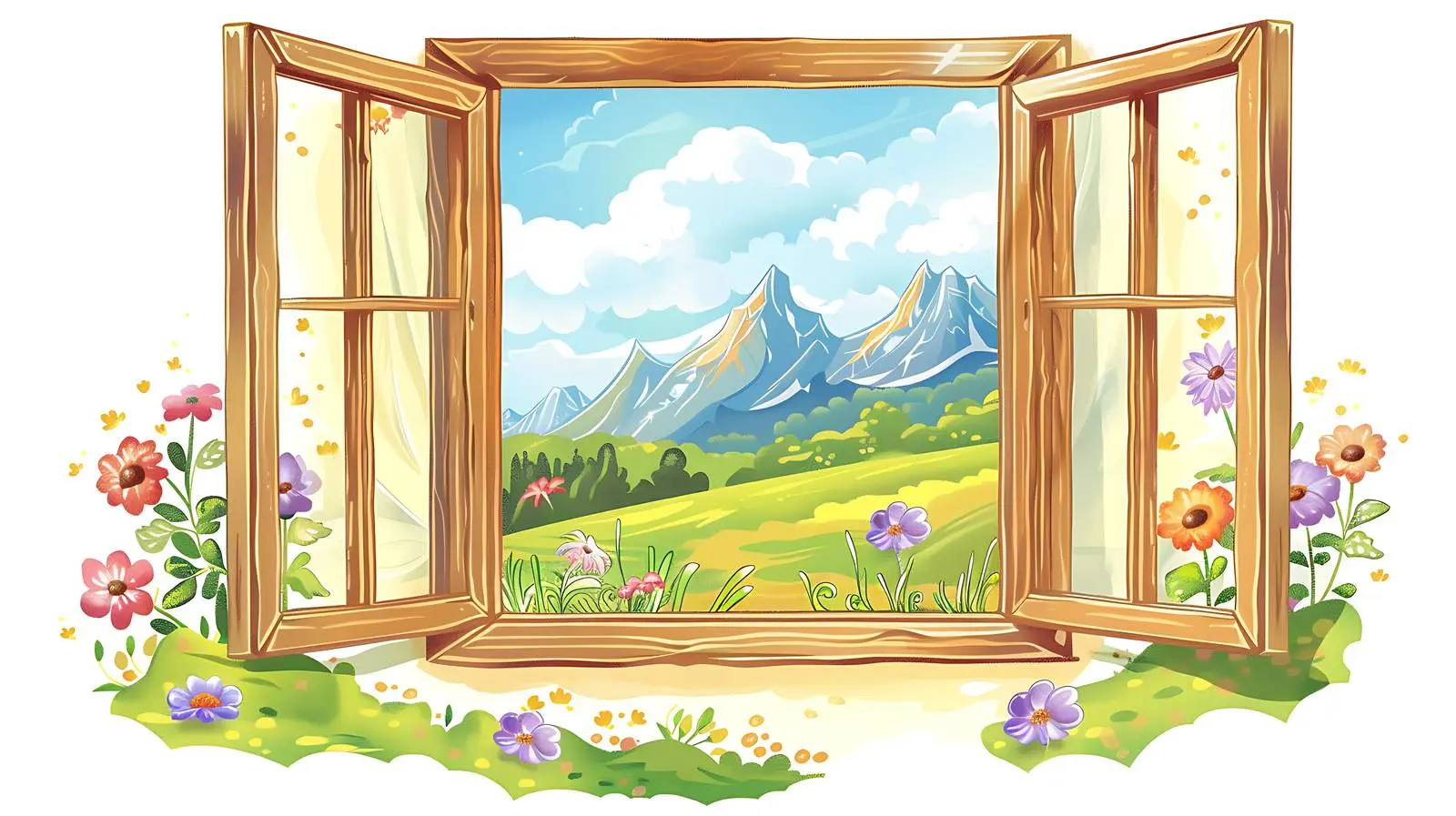 Scenic Mountain View Through Country House Window – free viewpoint image from Dotvec