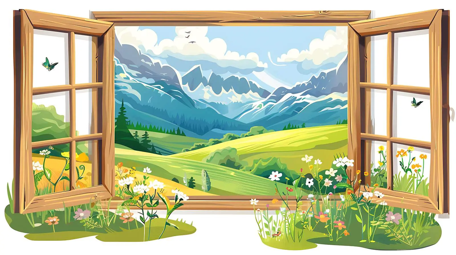 Scenic Mountain View from Country House Window — free download from Dotvec