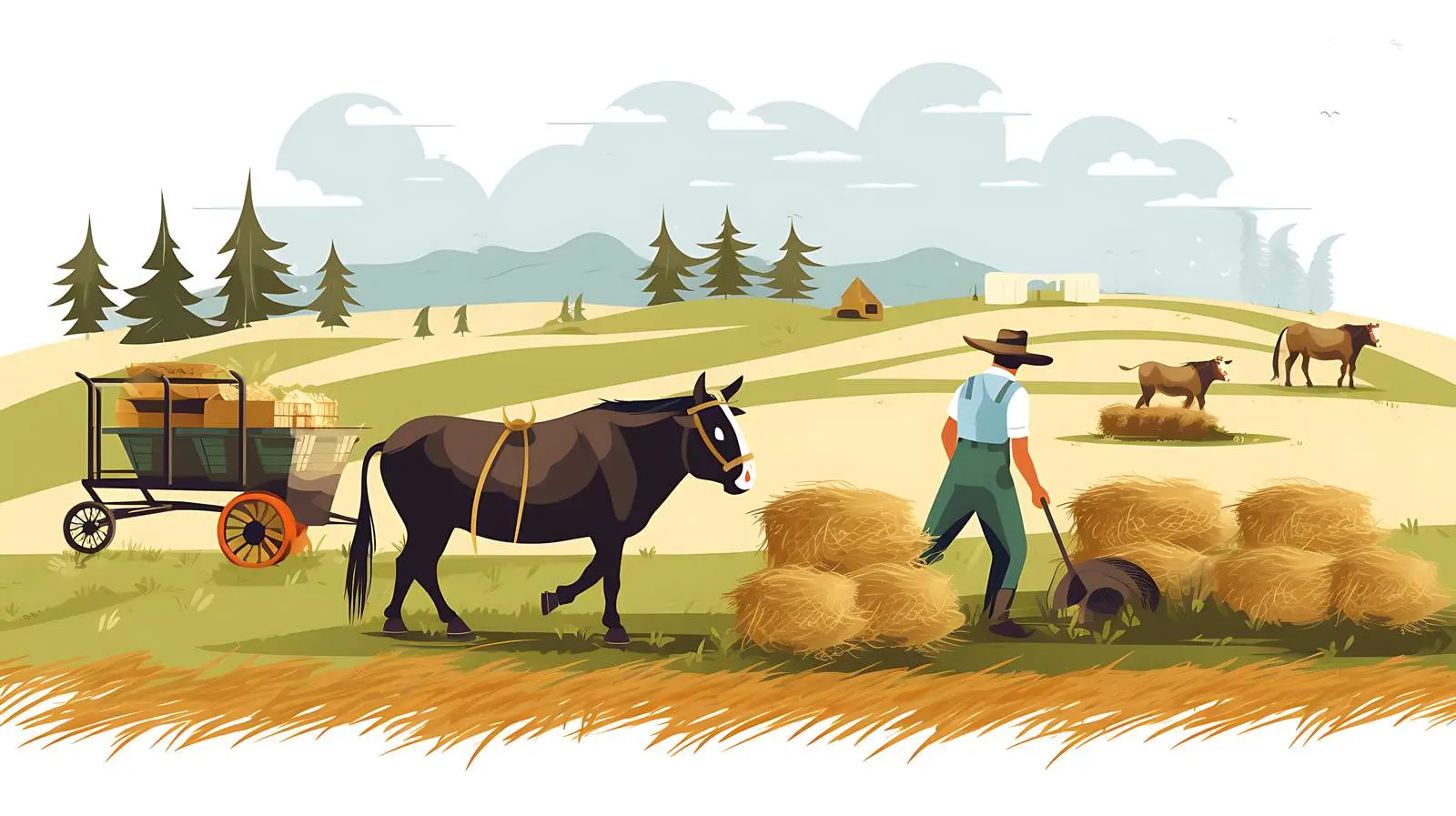 Countryside Workers Cultivating Landscape Scene — free download from Dotvec