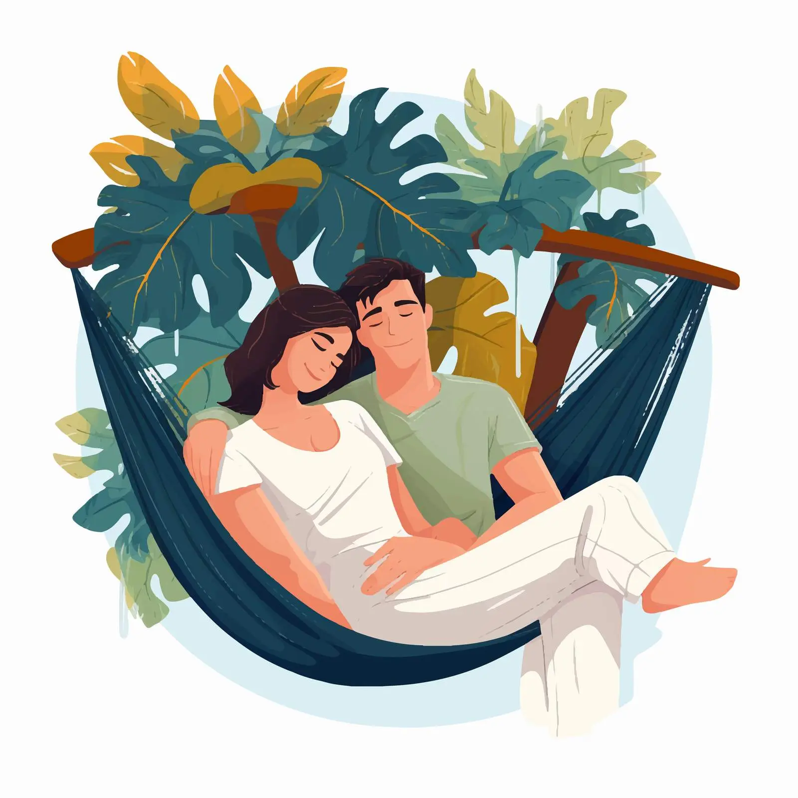 Couple Relaxing in Hammock Among Trees — free download from Dotvec