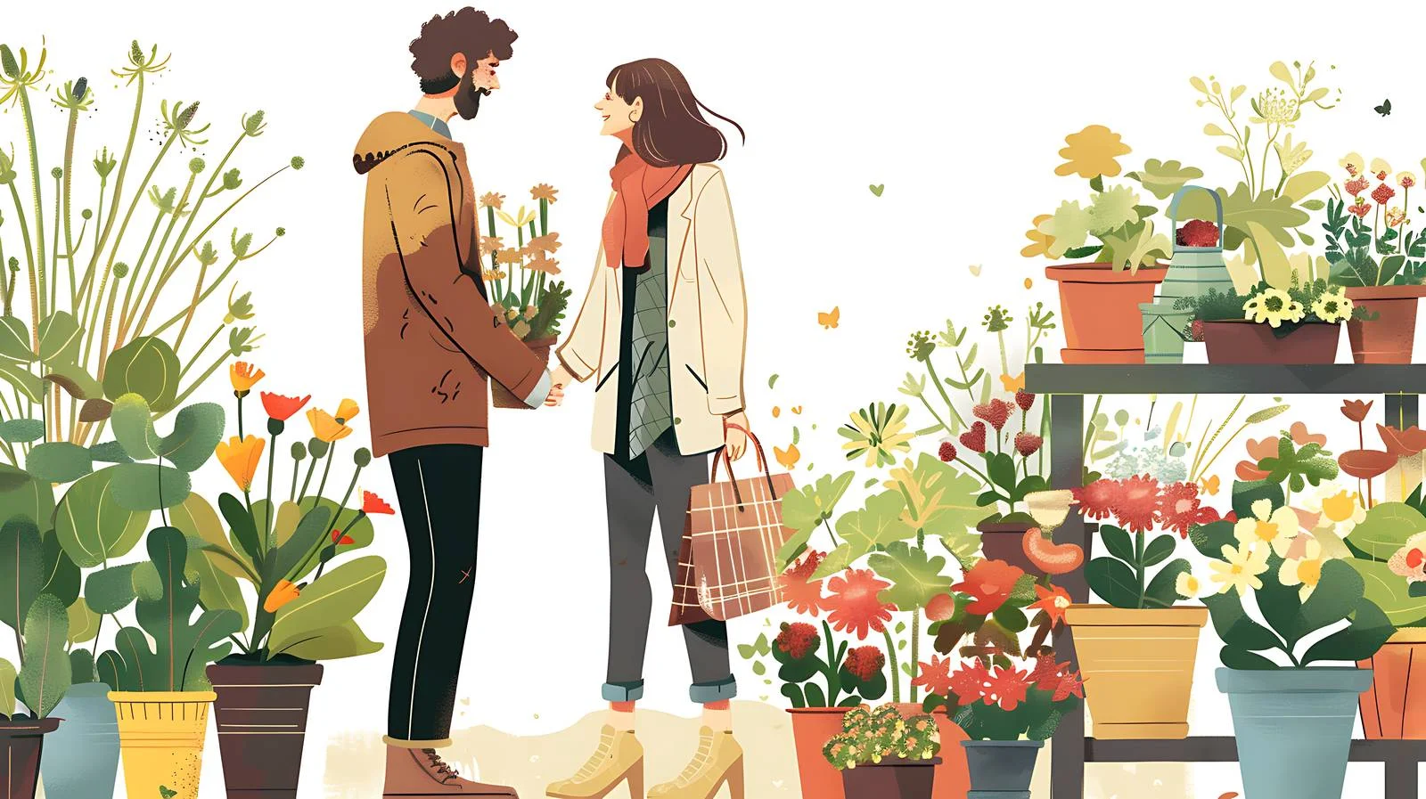 Romantic couple picking flowers at garden center — free download from Dotvec