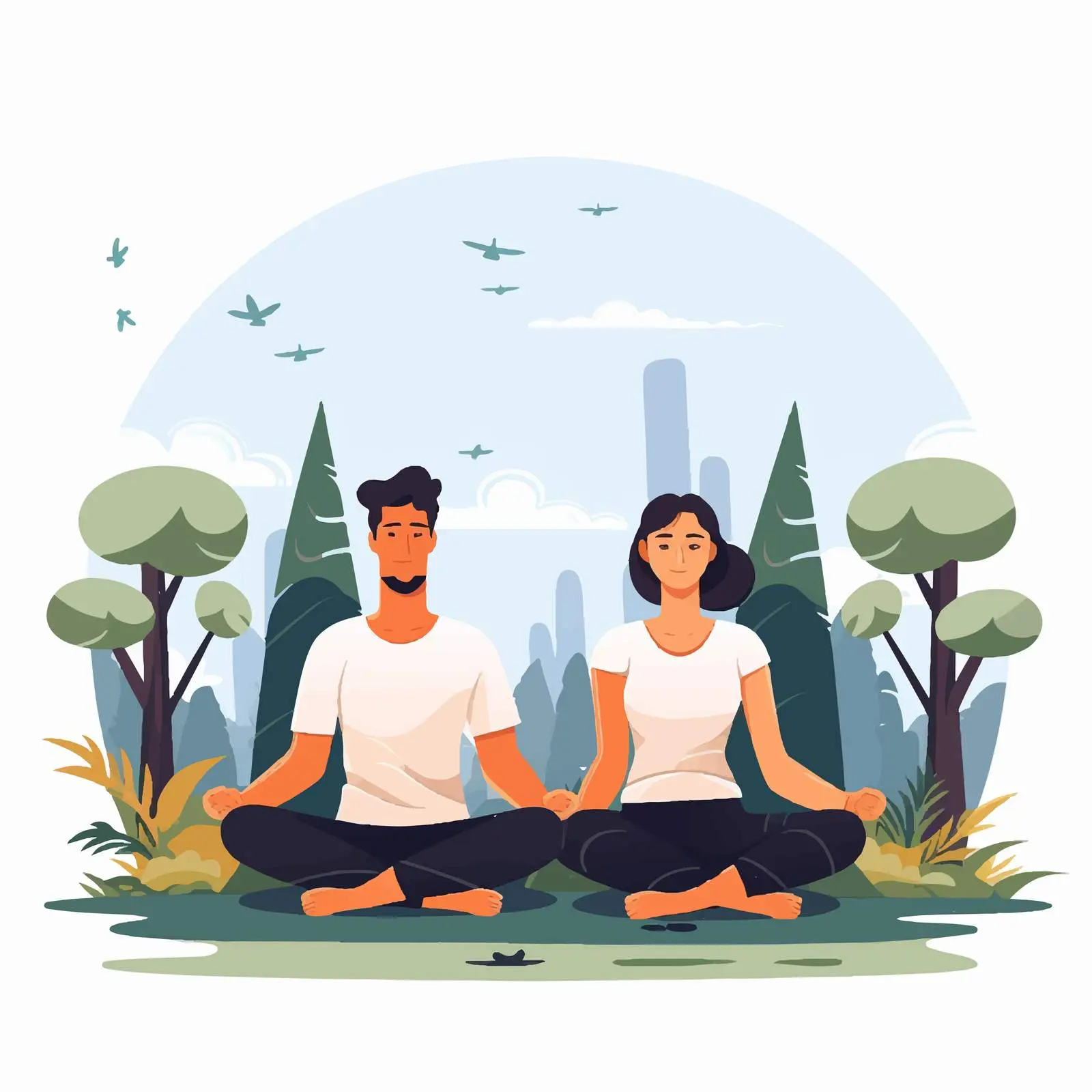 Couple Practicing Yoga in Park Illustration — free download from Dotvec