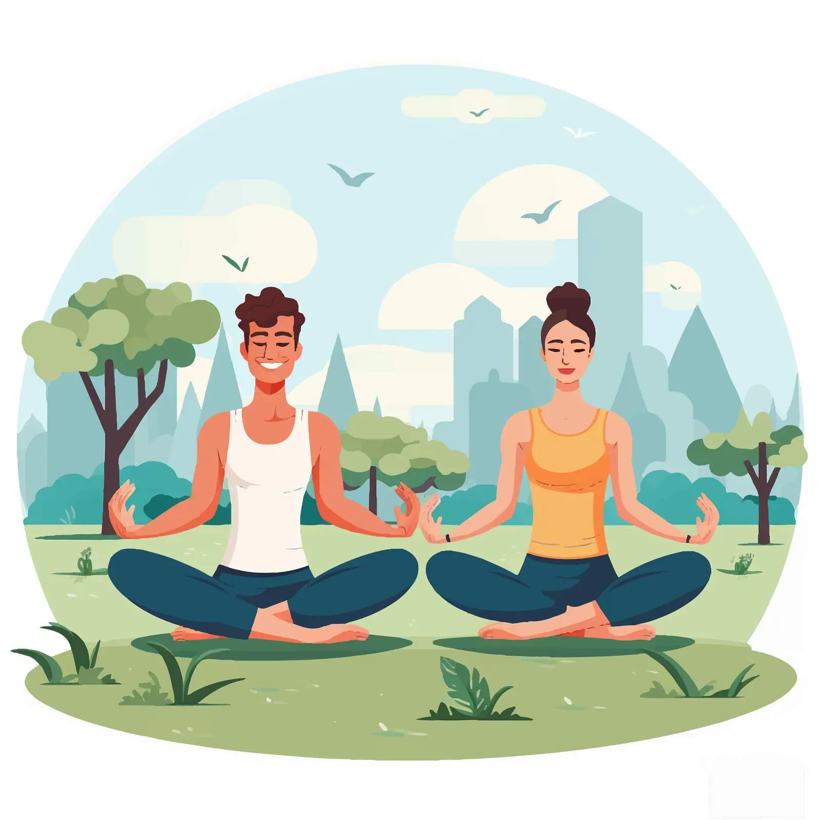 Couple Practicing Yoga in Park Illustration — free download from Dotvec