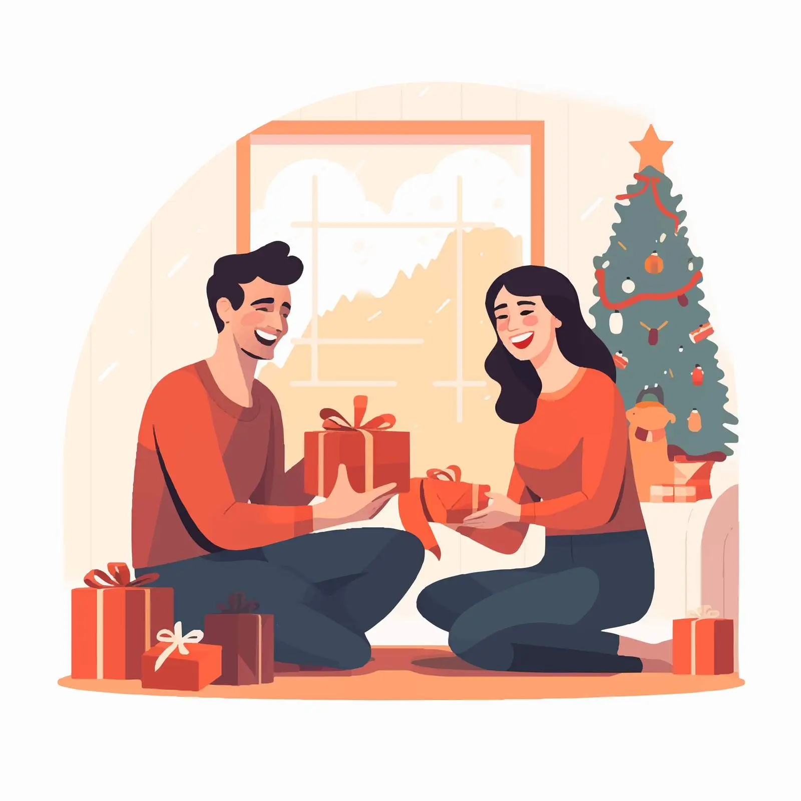 Couple Exchanging Holiday Gifts in Joyful Celebration — free download from Dotvec