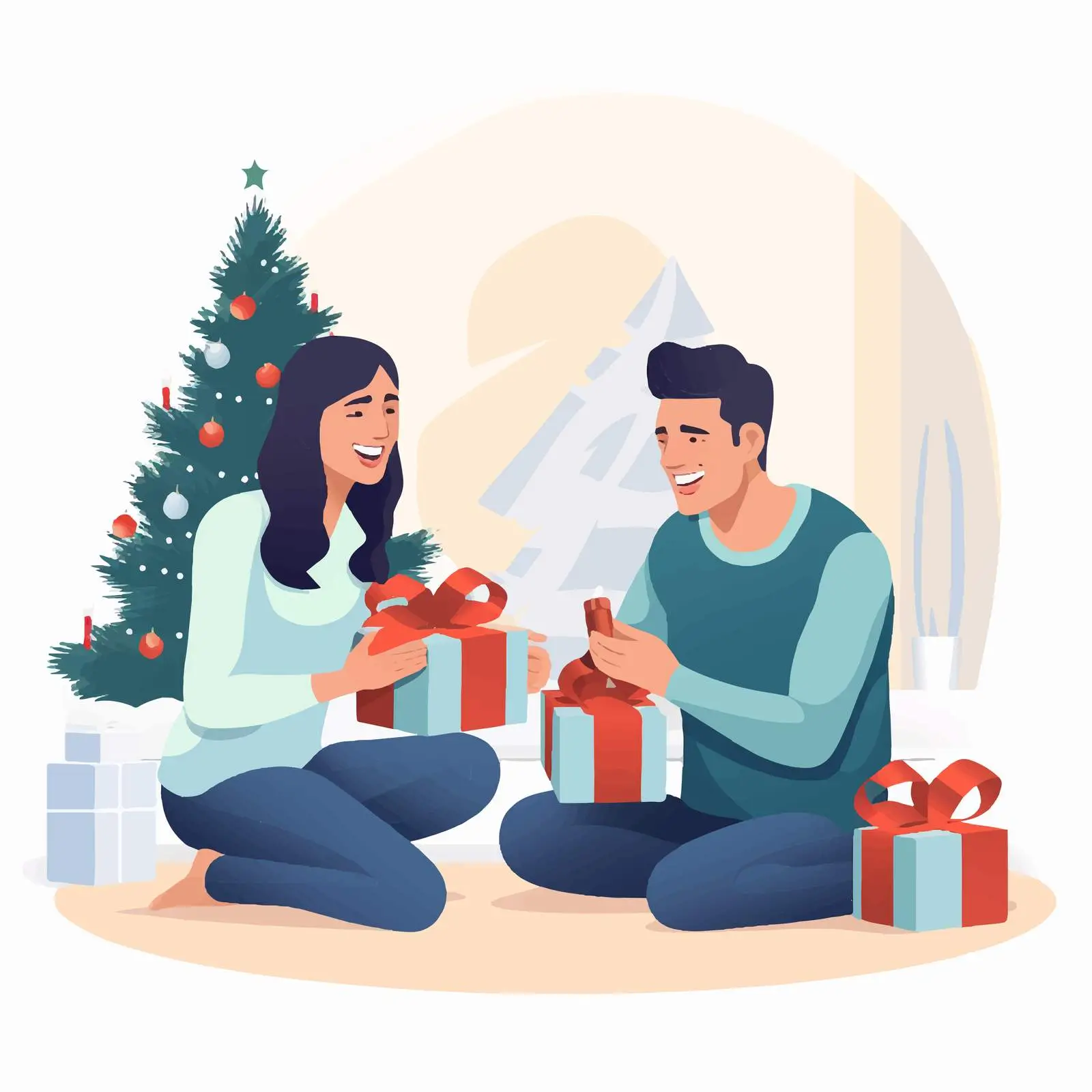 Couple Exchanging Christmas Gifts Happiness — free download from Dotvec