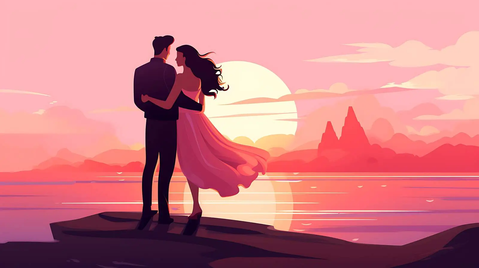 Romantic Sunset Hug by Ocean — free download from Dotvec