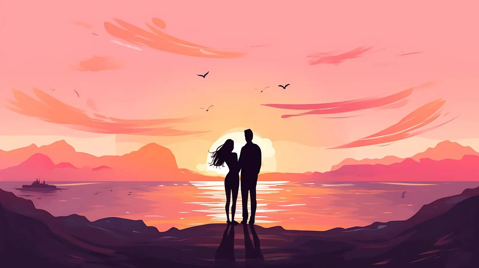 Romantic Sunset Hug by Ocean — free download from Dotvec
