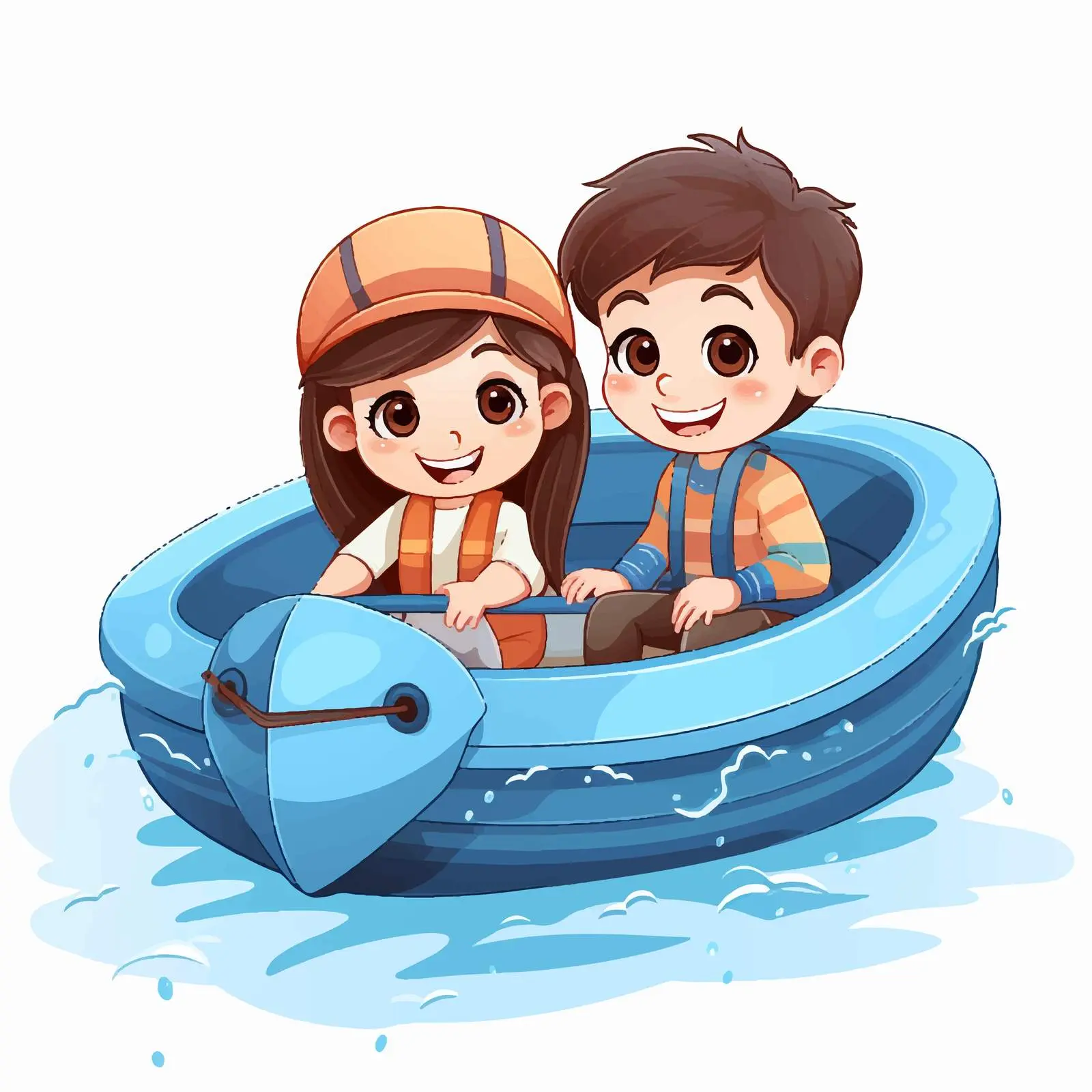 Cartoon Couple with Kids on Dinghy Boat — free download from Dotvec