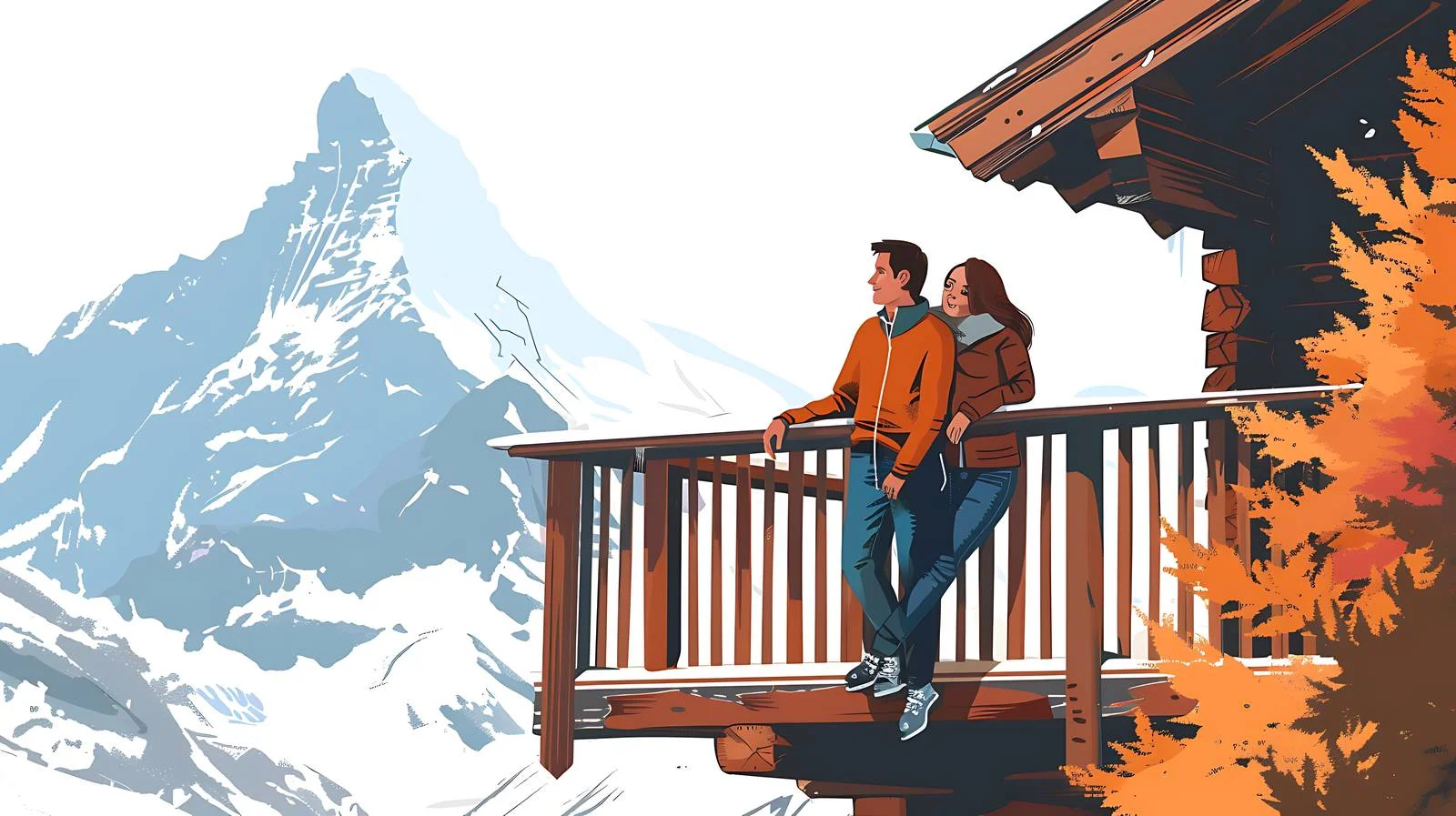 Happy Couple on Mountain Hut Balcony — free download from Dotvec