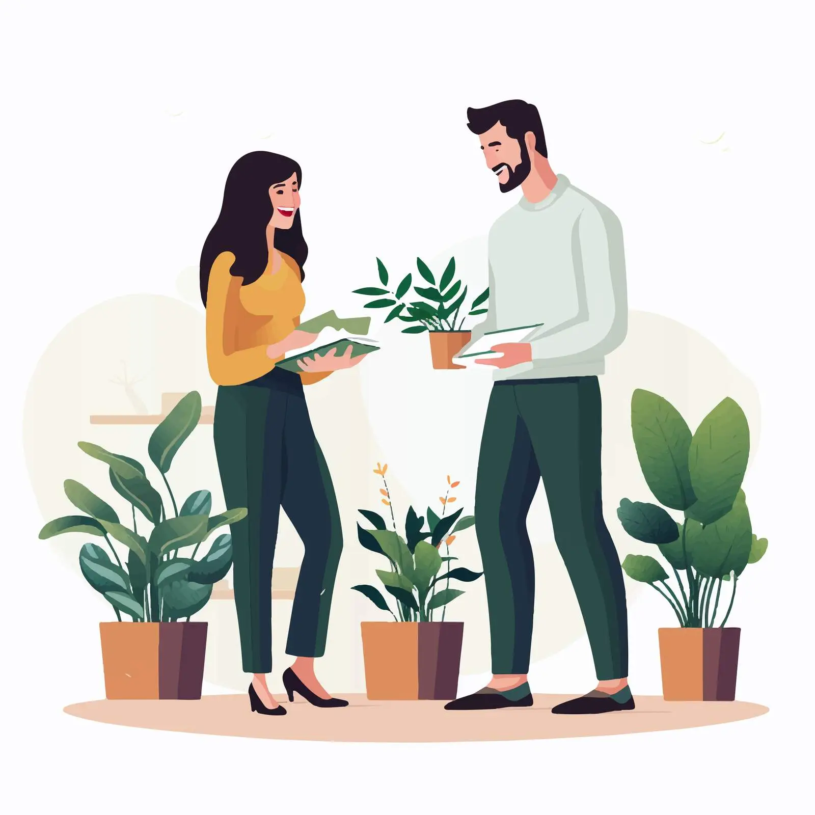 Couple with Potted Indoor Plants in Hands — free download from Dotvec
