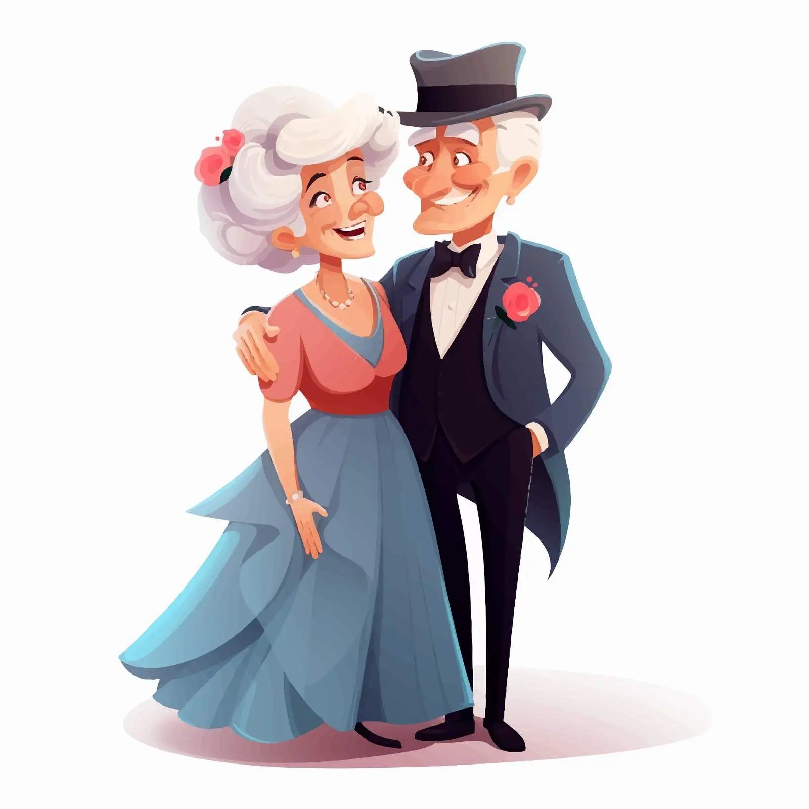 Smiling Elderly Couple Embracing Vector Art — free download from Dotvec