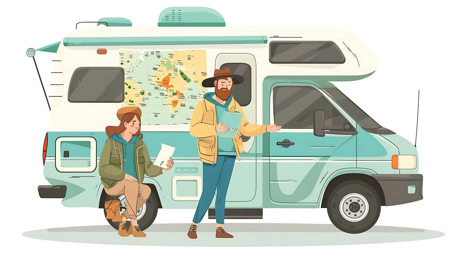 Couple Camper Road Trip Map Exploration — free download from Dotvec