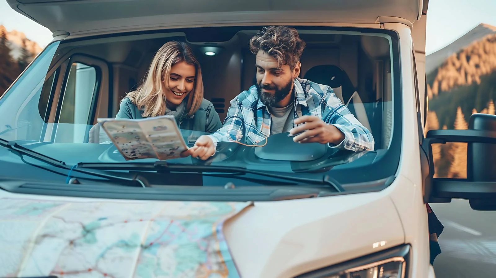 Couple Road Trip Camper Map Navigation — free download from Dotvec