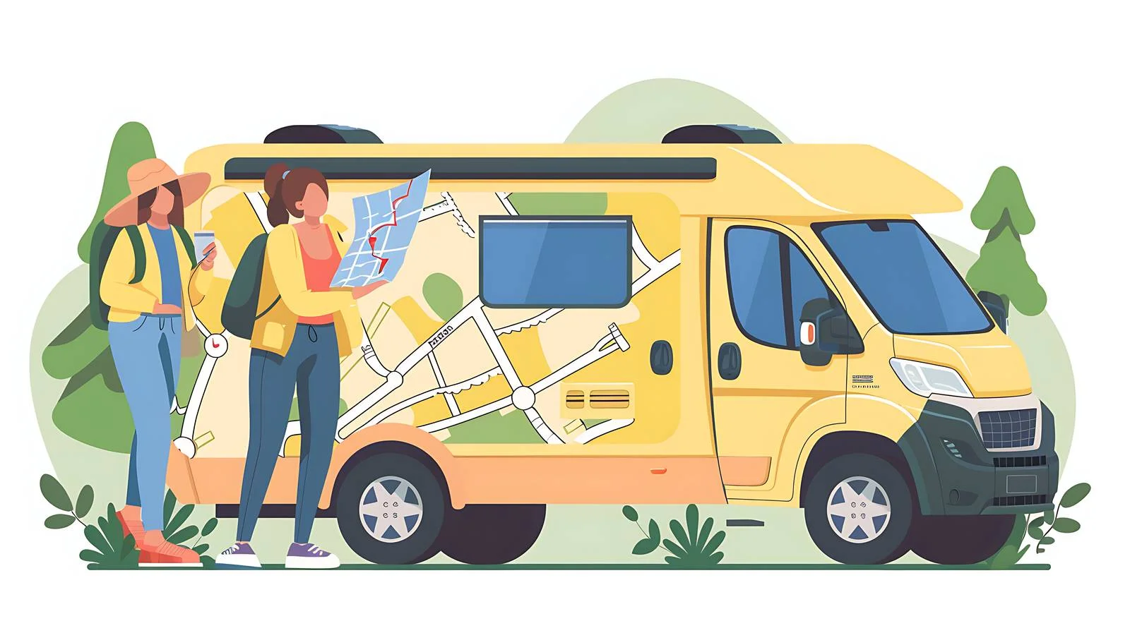 Couple Road Trip Map Camper Exploration — free download from Dotvec