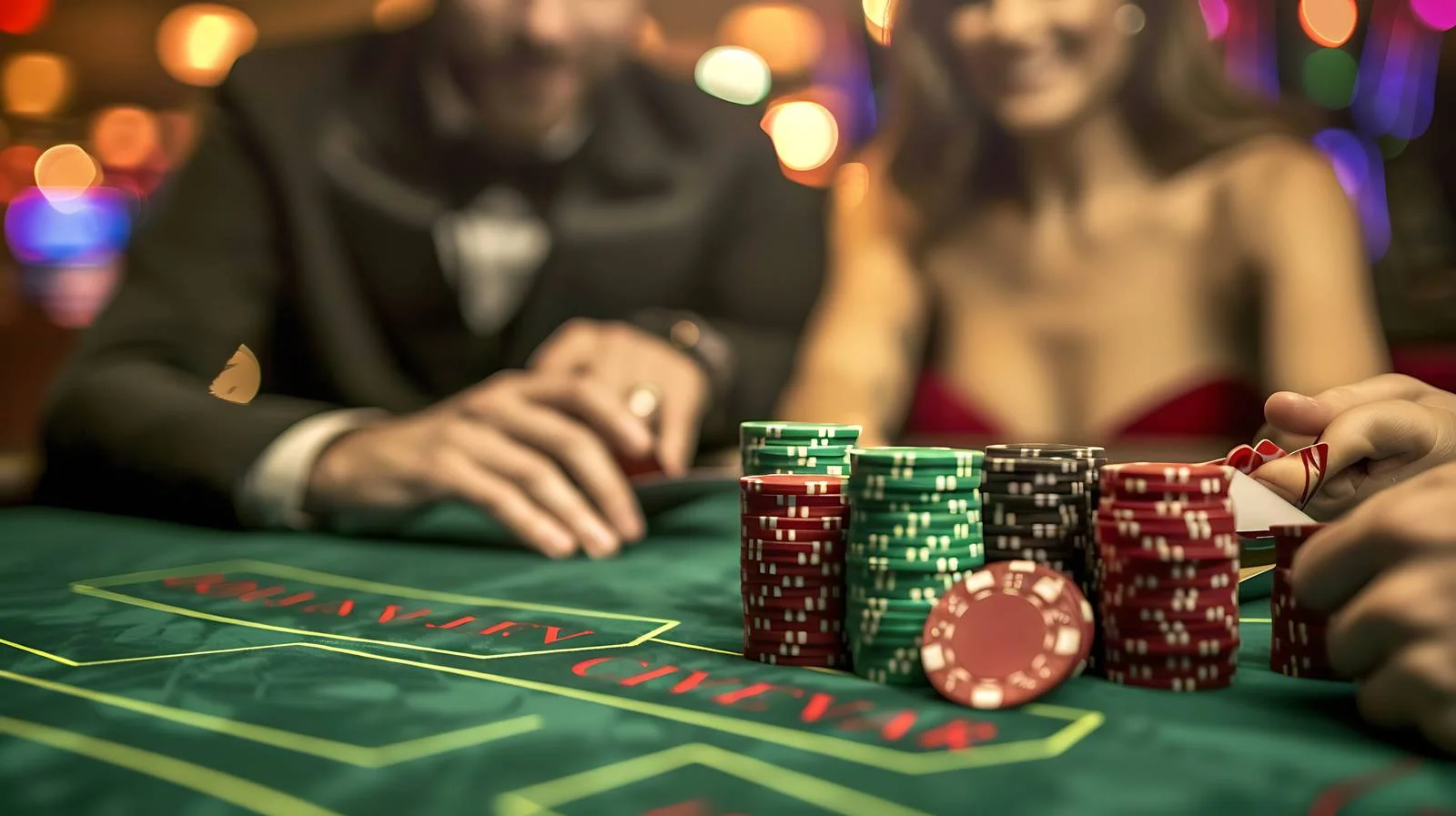 Couple Playing Poker at Green Casino Table — free download from Dotvec