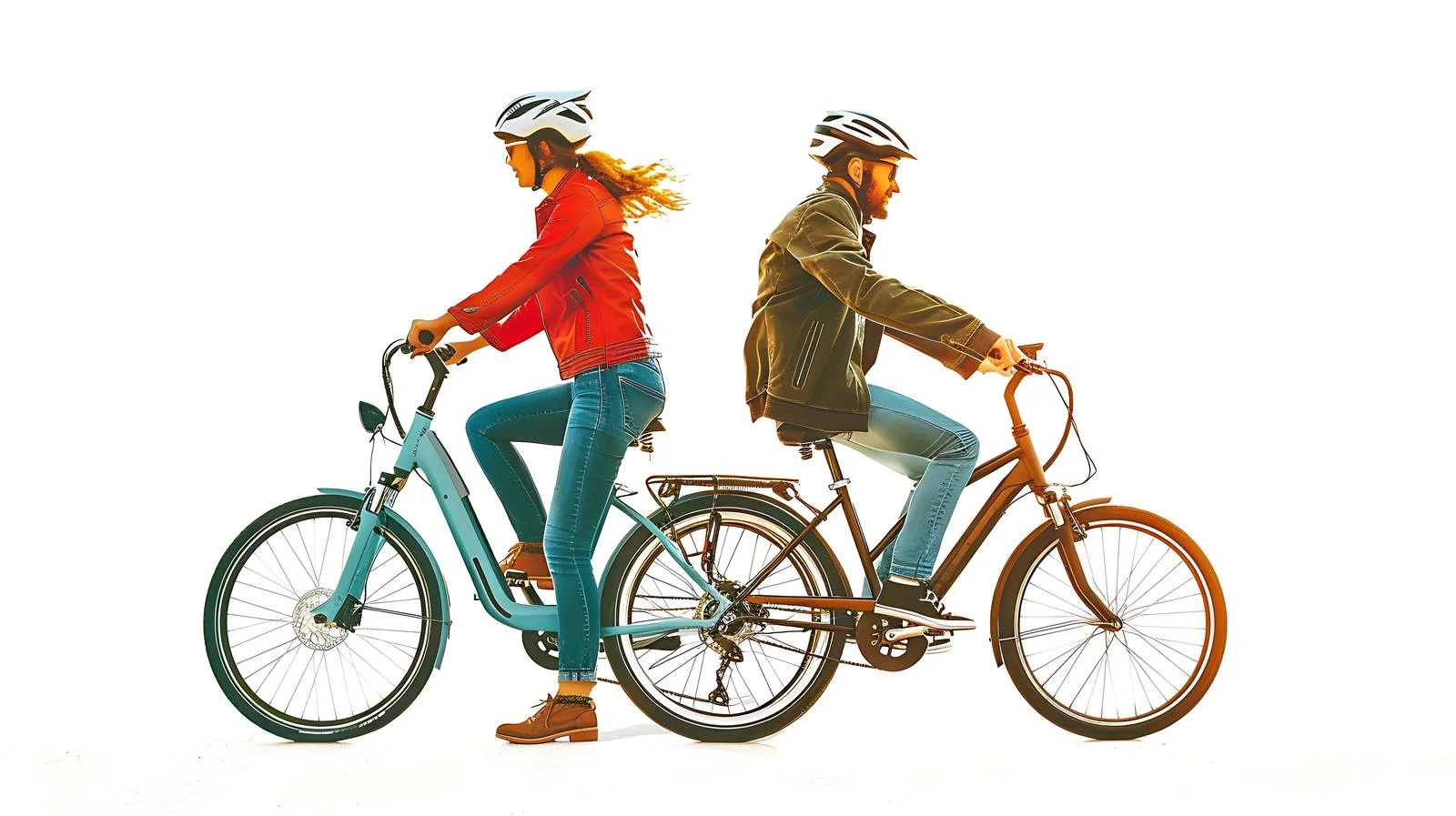 Urban E-biking Couple on Bicycle Lane — free download from Dotvec