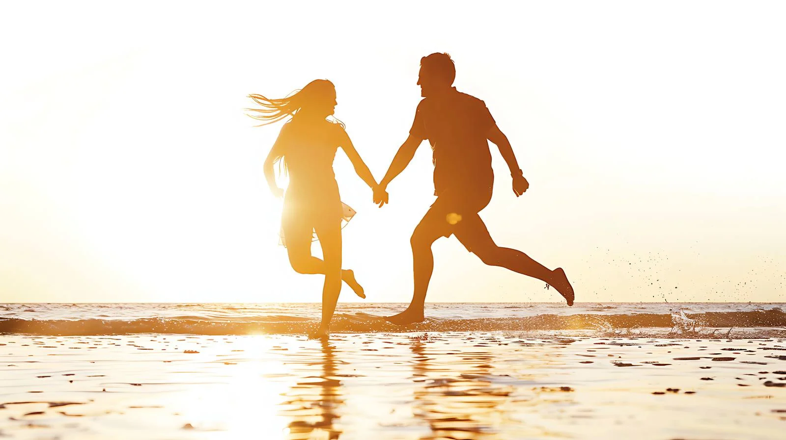 Romantic Couple Beach Run Holding Hands — free download from Dotvec