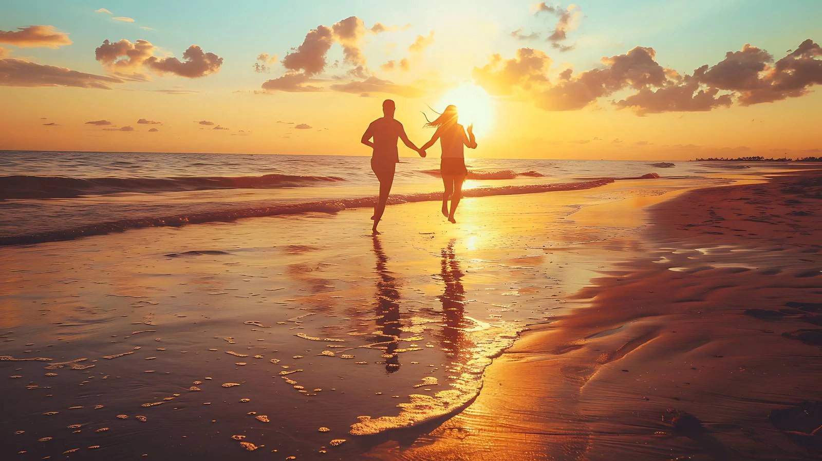 Romantic Beach Run Holding Hands — free download from Dotvec