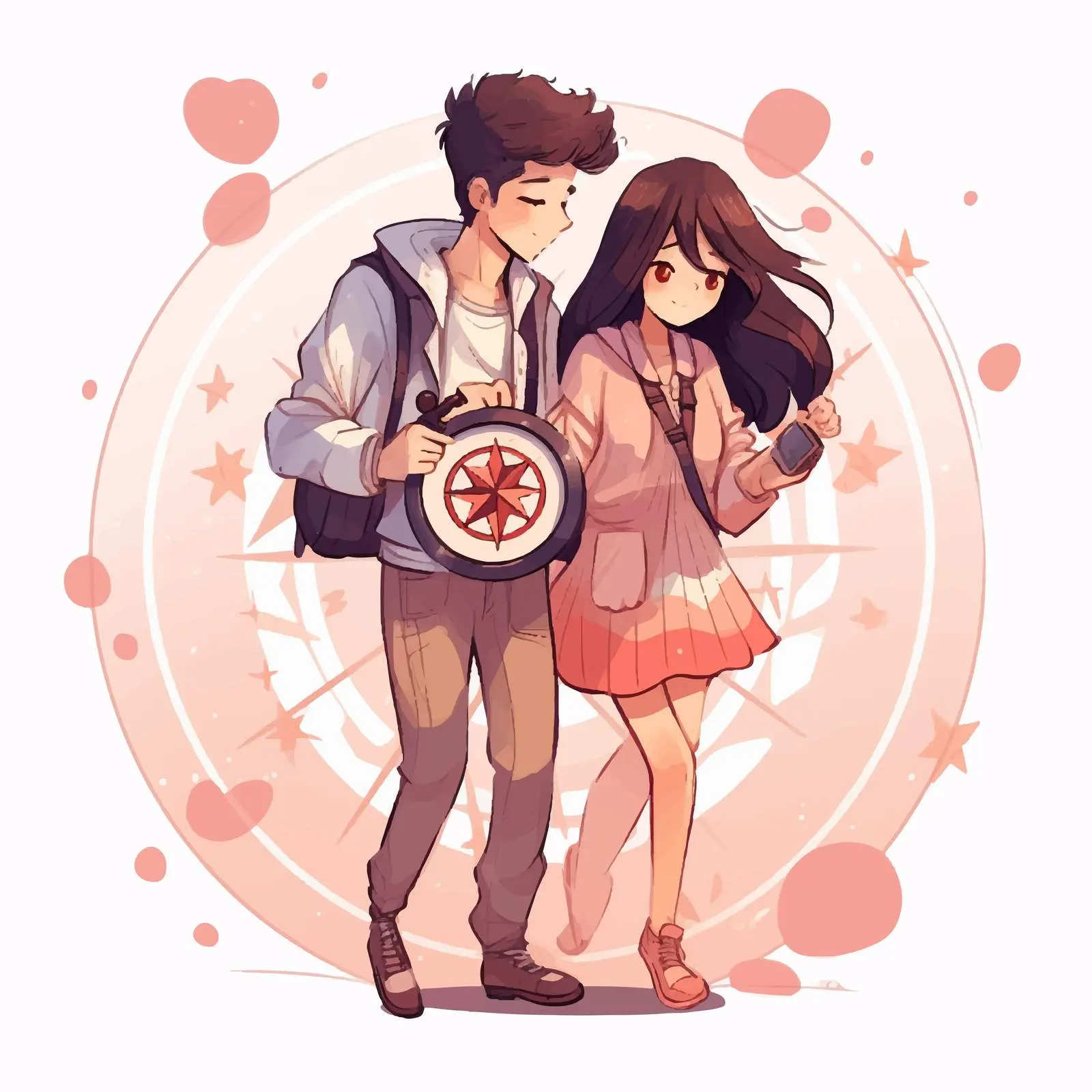Couple Searching with Love Compass Vector Illustration – free cute couple image from Dotvec