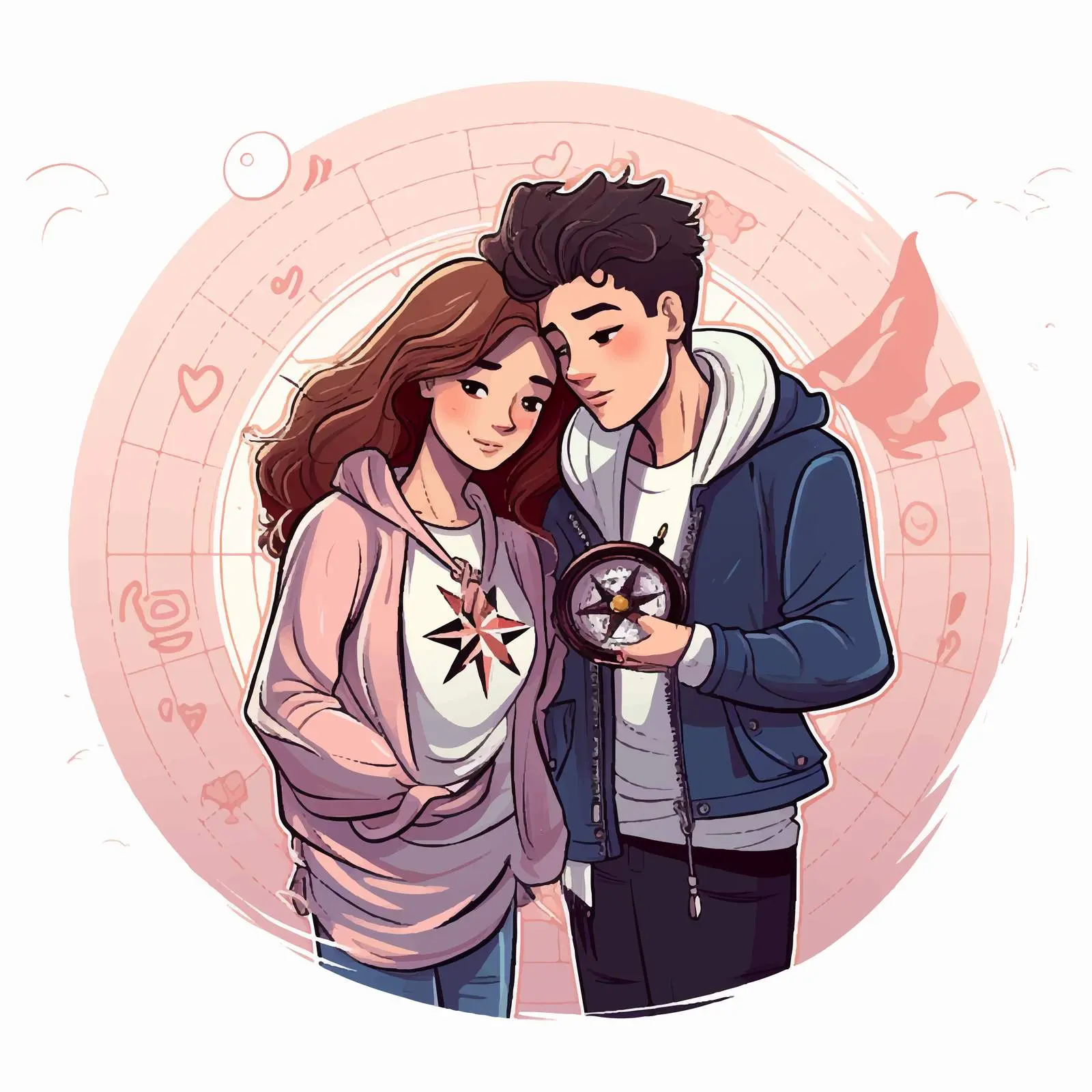 Couple Searching with Love Compass Illustration – free cute couple image from Dotvec