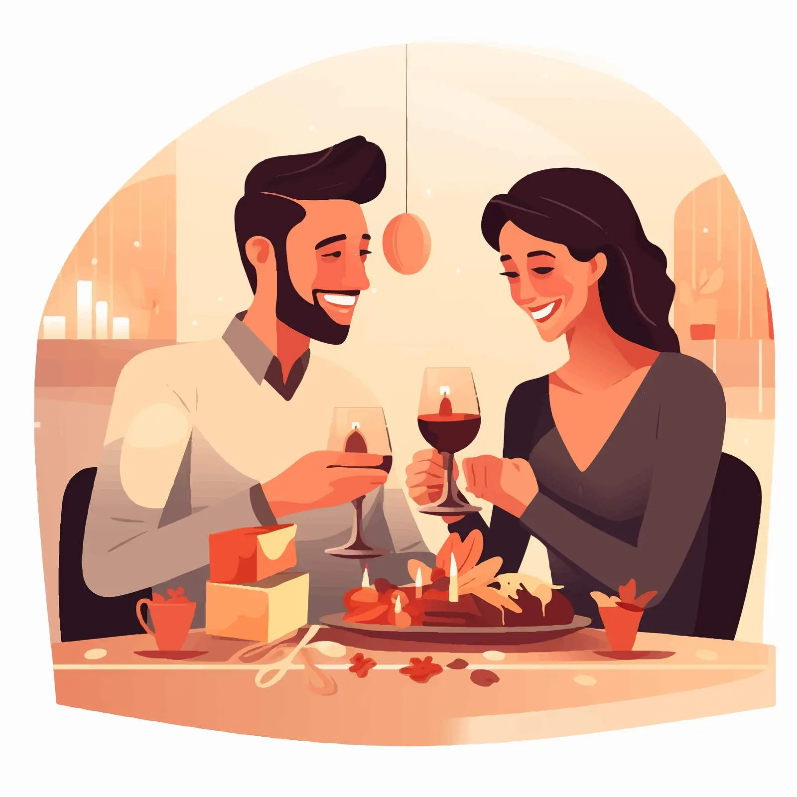 Couple Dining at Restaurant with Gift Box — free download from Dotvec