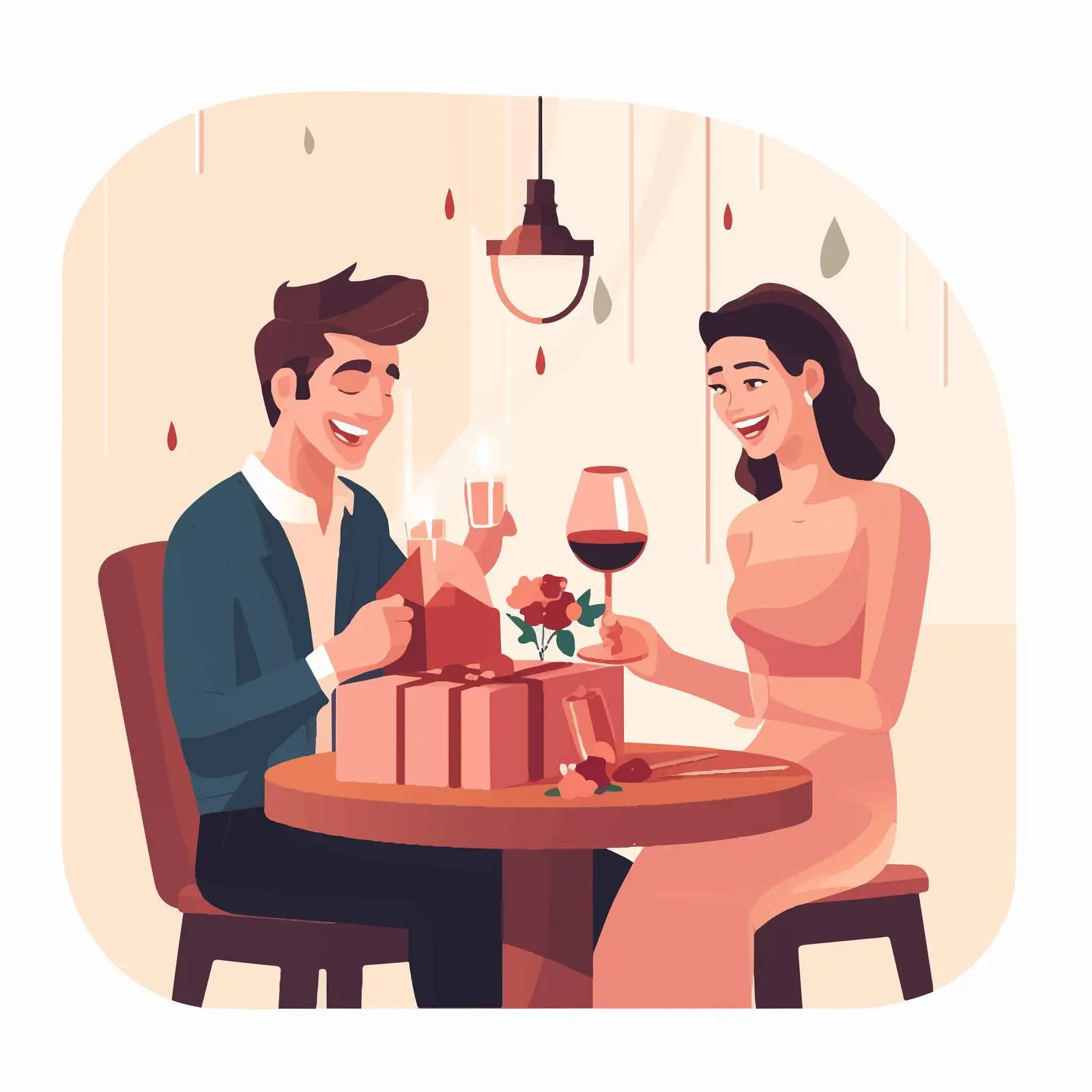 Couple at Table with Gift Box Vector Illustration — free download from Dotvec