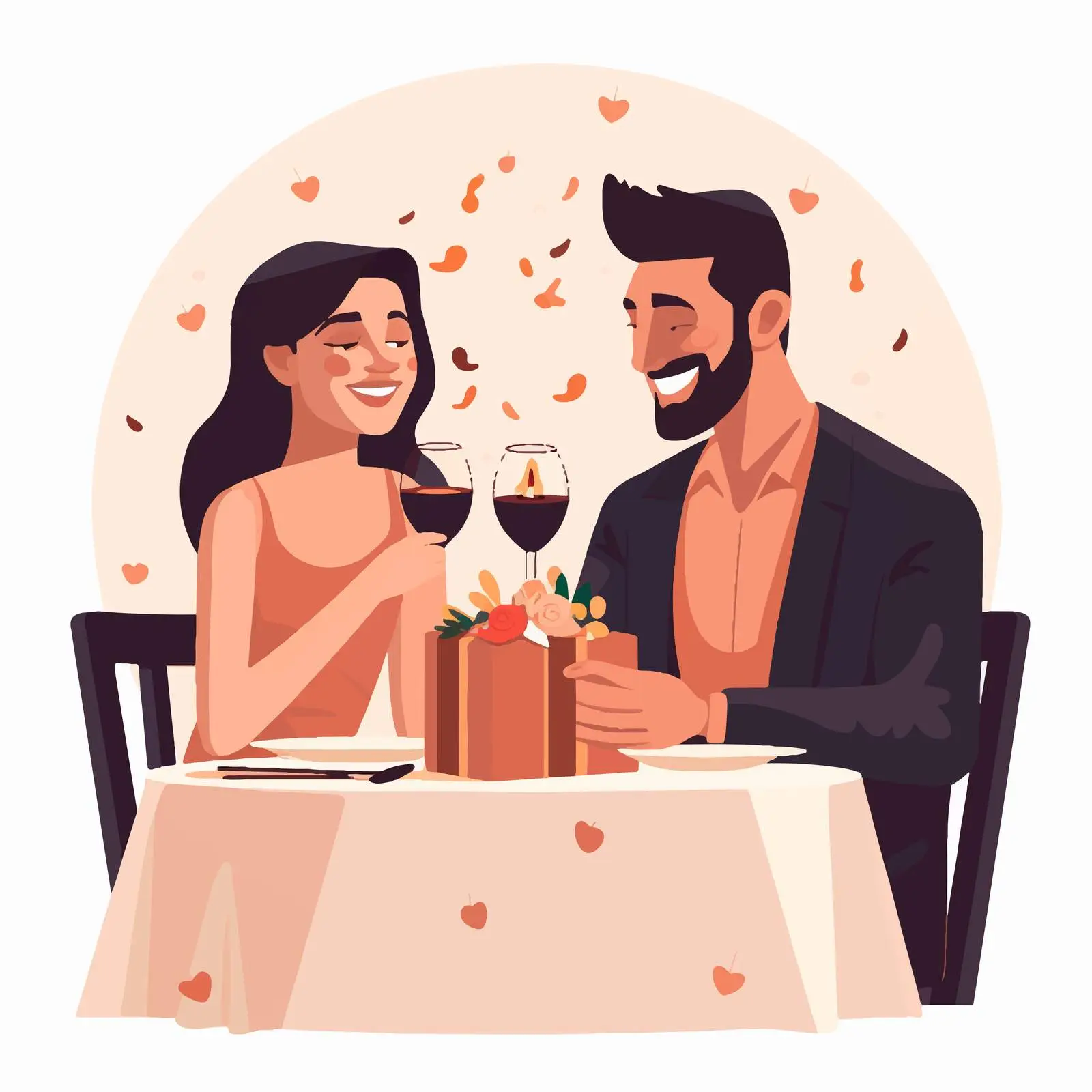 Couple Holding Gift Box in Restaurant Vector — free download from Dotvec