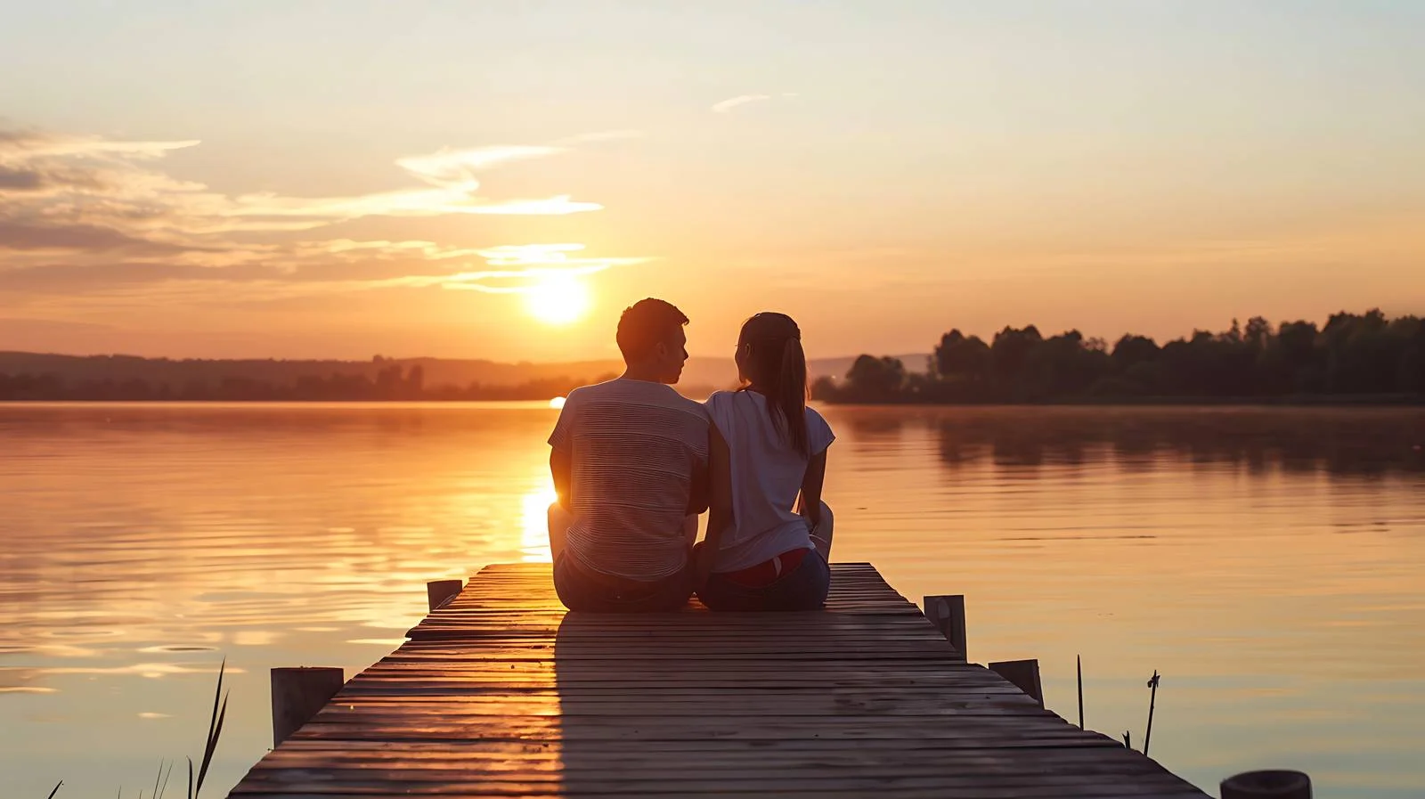 Tranquil Couple on Jetty at Lake — free download from Dotvec