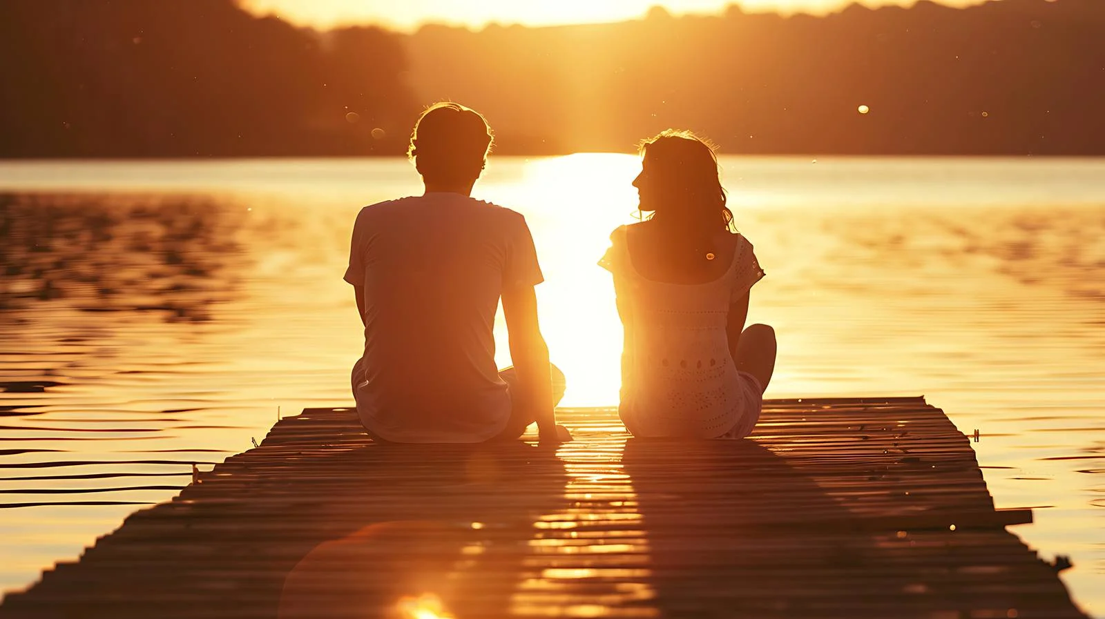 Tranquil Lake Couple Sitting Together — free download from Dotvec