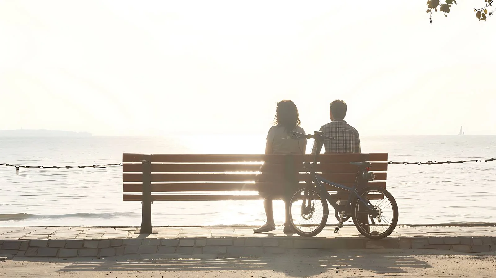 Serene Couple Beach Bench Promenade View — free download from Dotvec