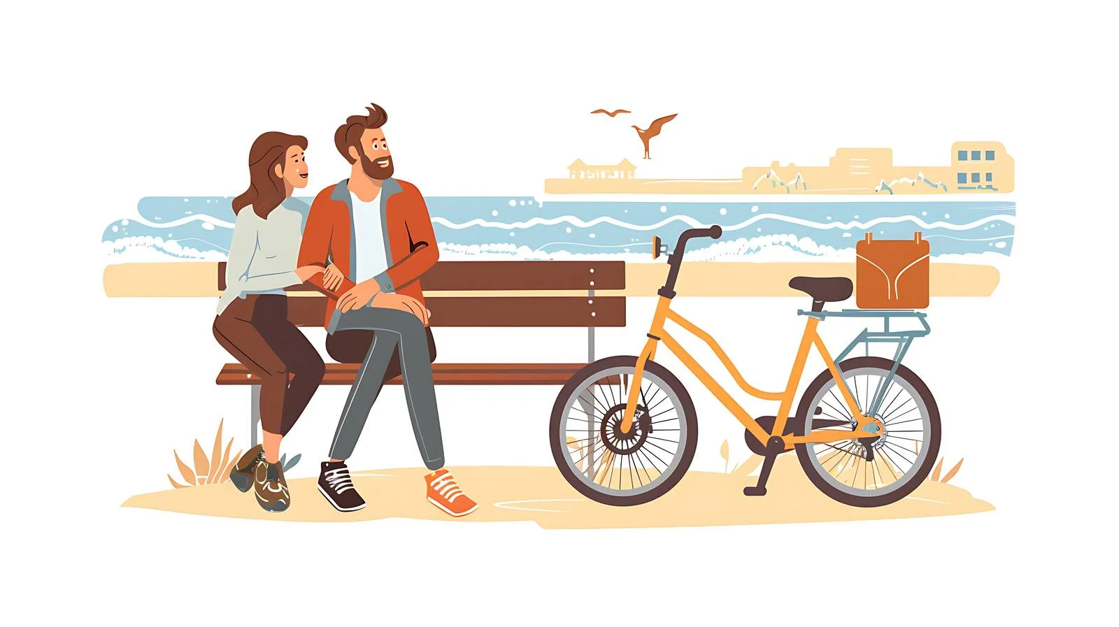 Oceanfront Couple Relaxing on Bench — free download from Dotvec