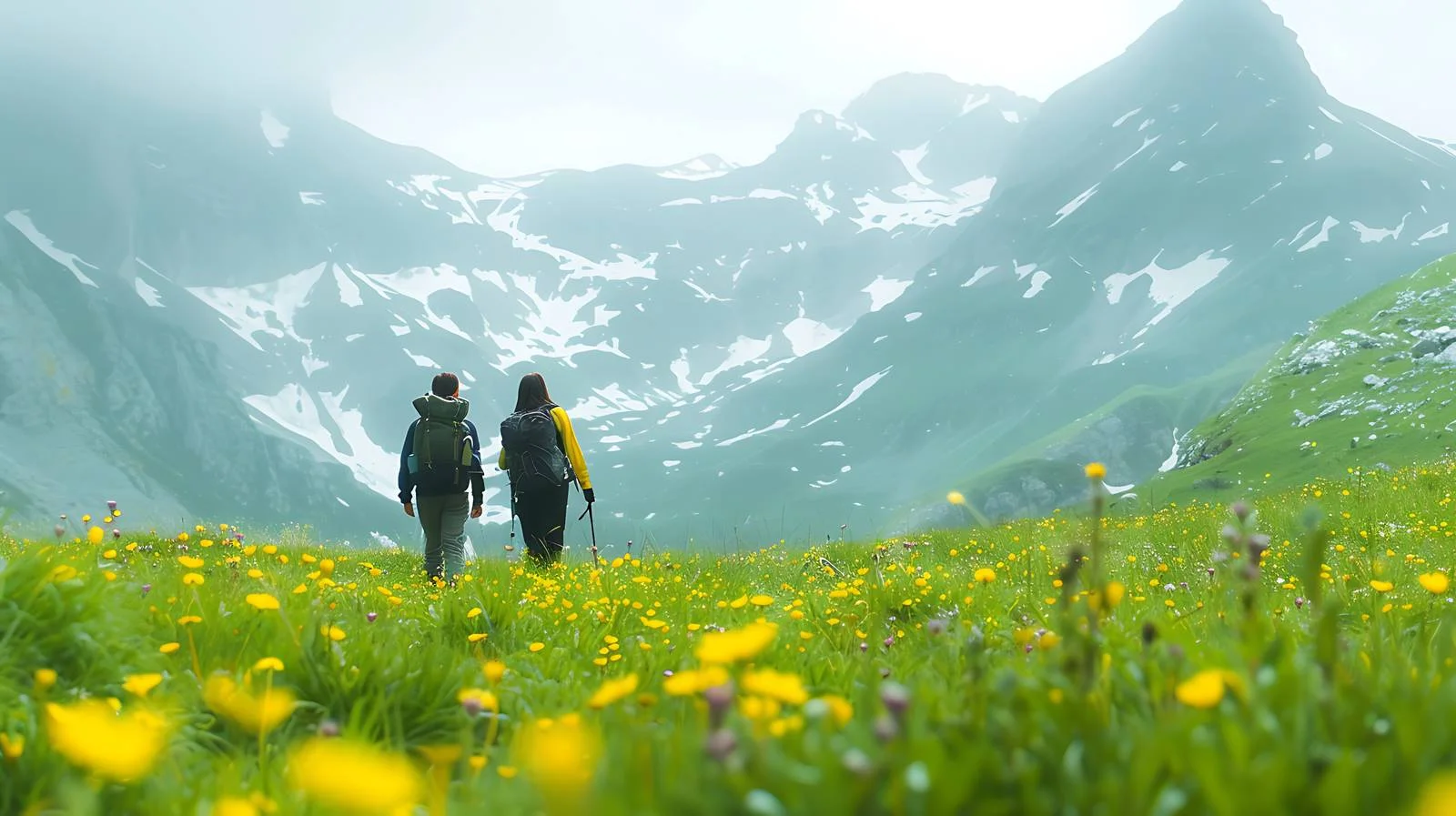 Scenic Alpine Hiking Couple Adventure — free download from Dotvec