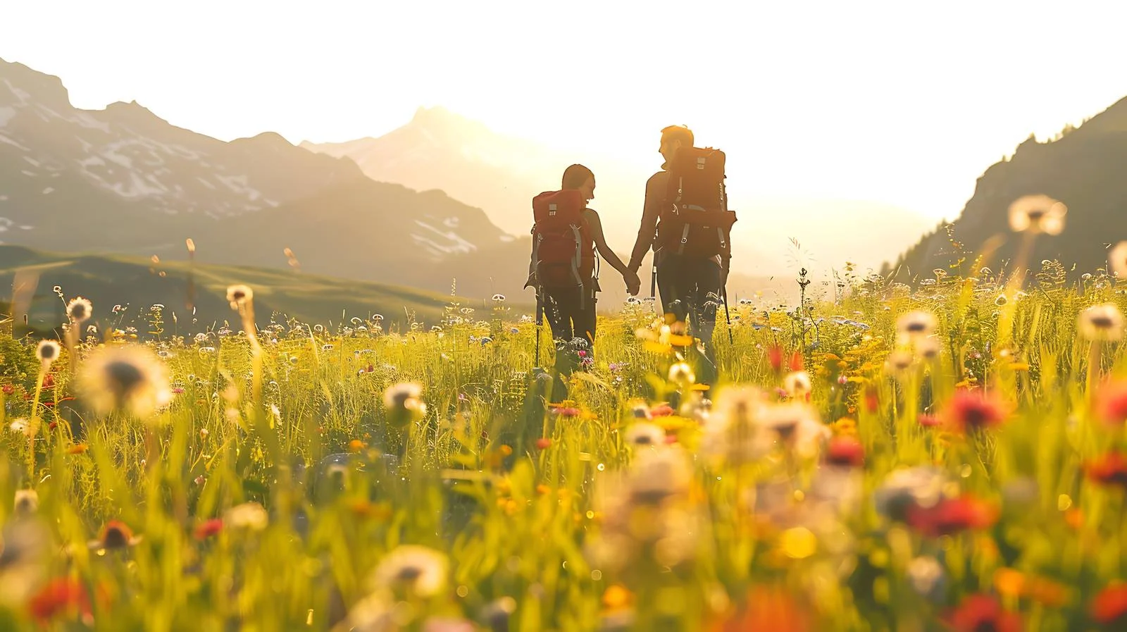 Hiking Couple on Alpine Meadow — free download from Dotvec