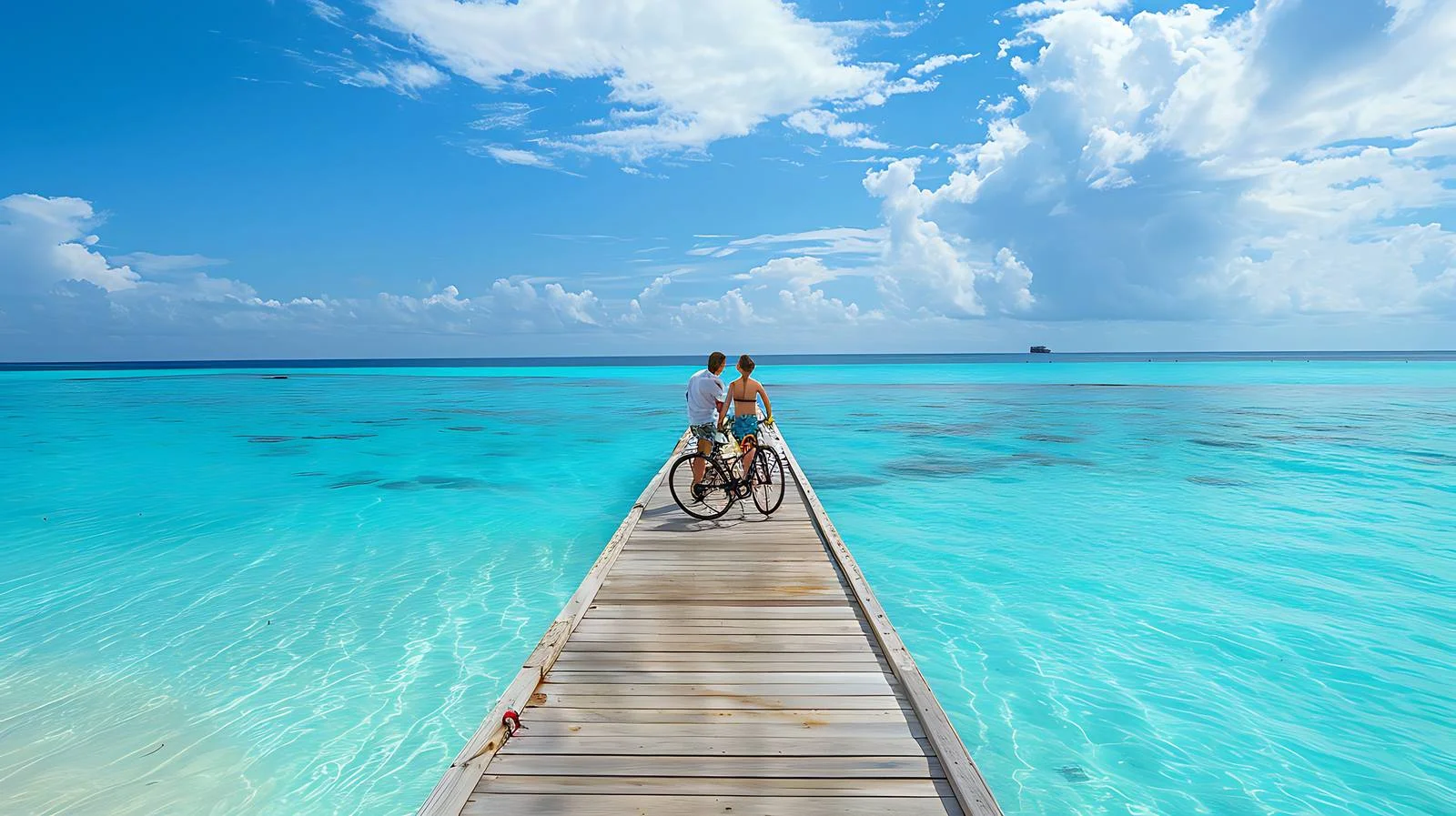 Romantic couple kissing by bicycles on jetty — free download from Dotvec