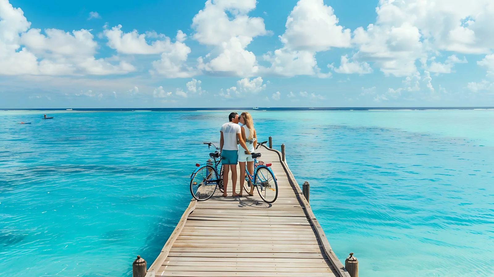 Romantic couple kissing on seaside dock — free download from Dotvec