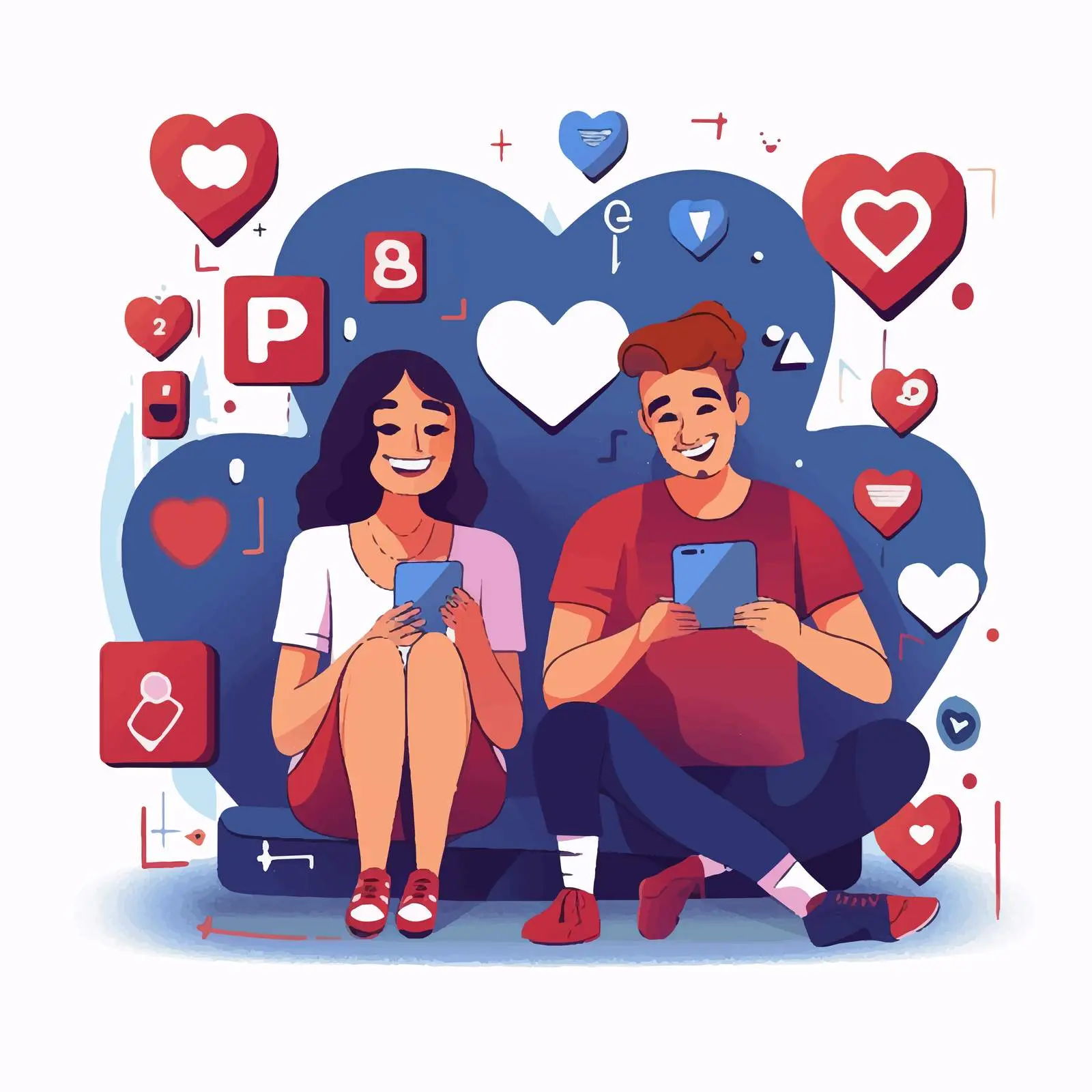 Couple with Social Media Icons Vector Illustration — free download from Dotvec