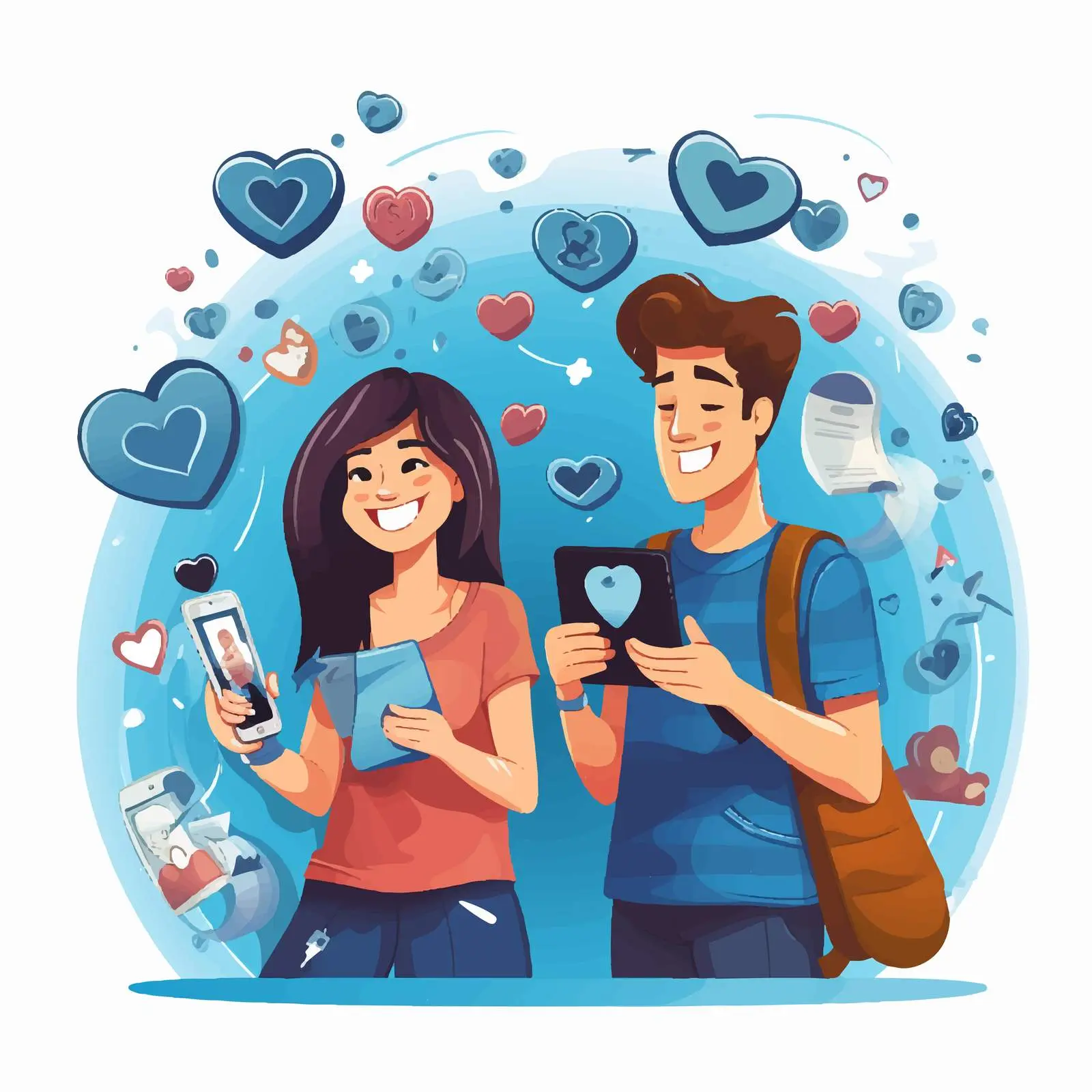 Couple with Social Media Icons Vector Illustration — free download from Dotvec