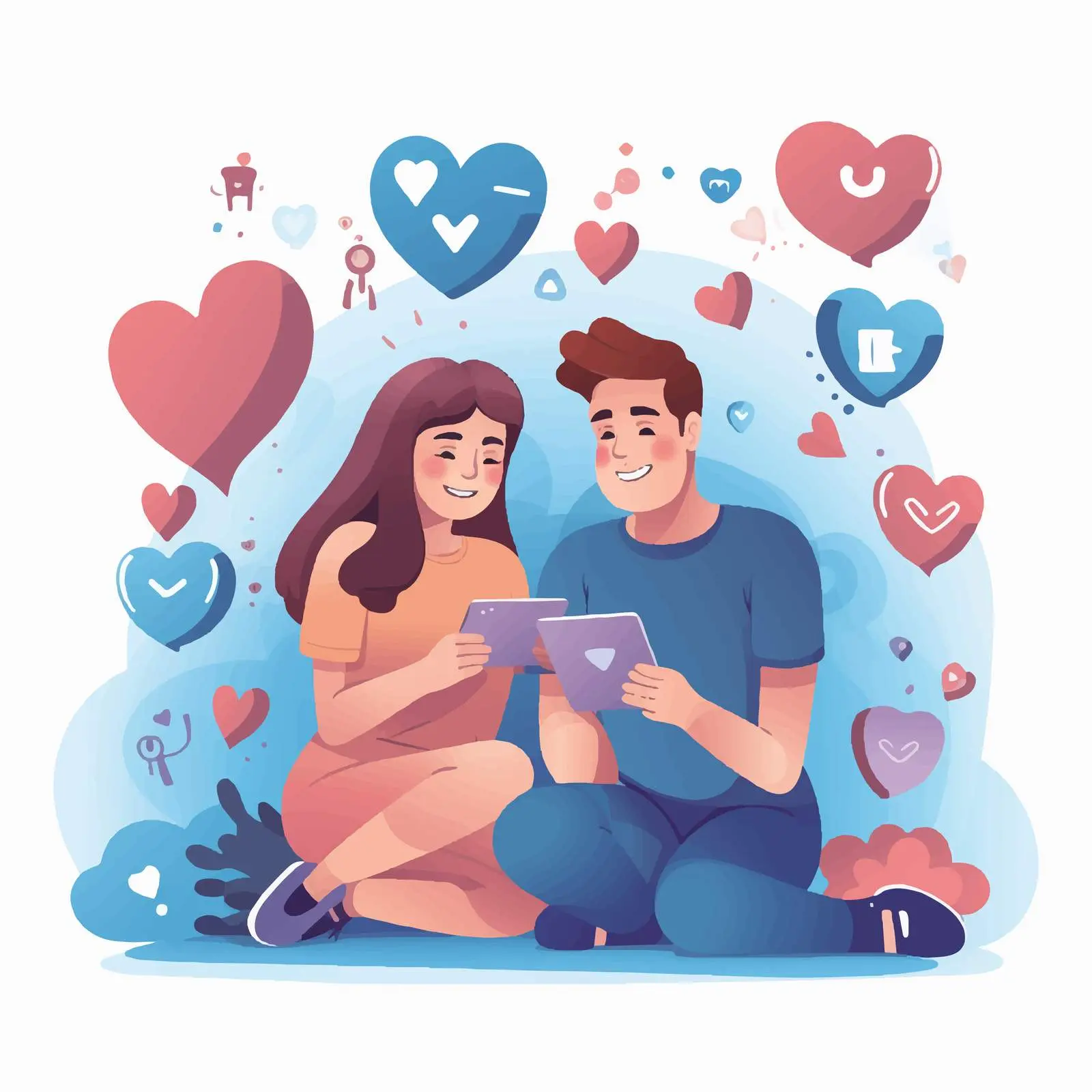 Cartoon Couple with Social Media Icons Vector — free download from Dotvec