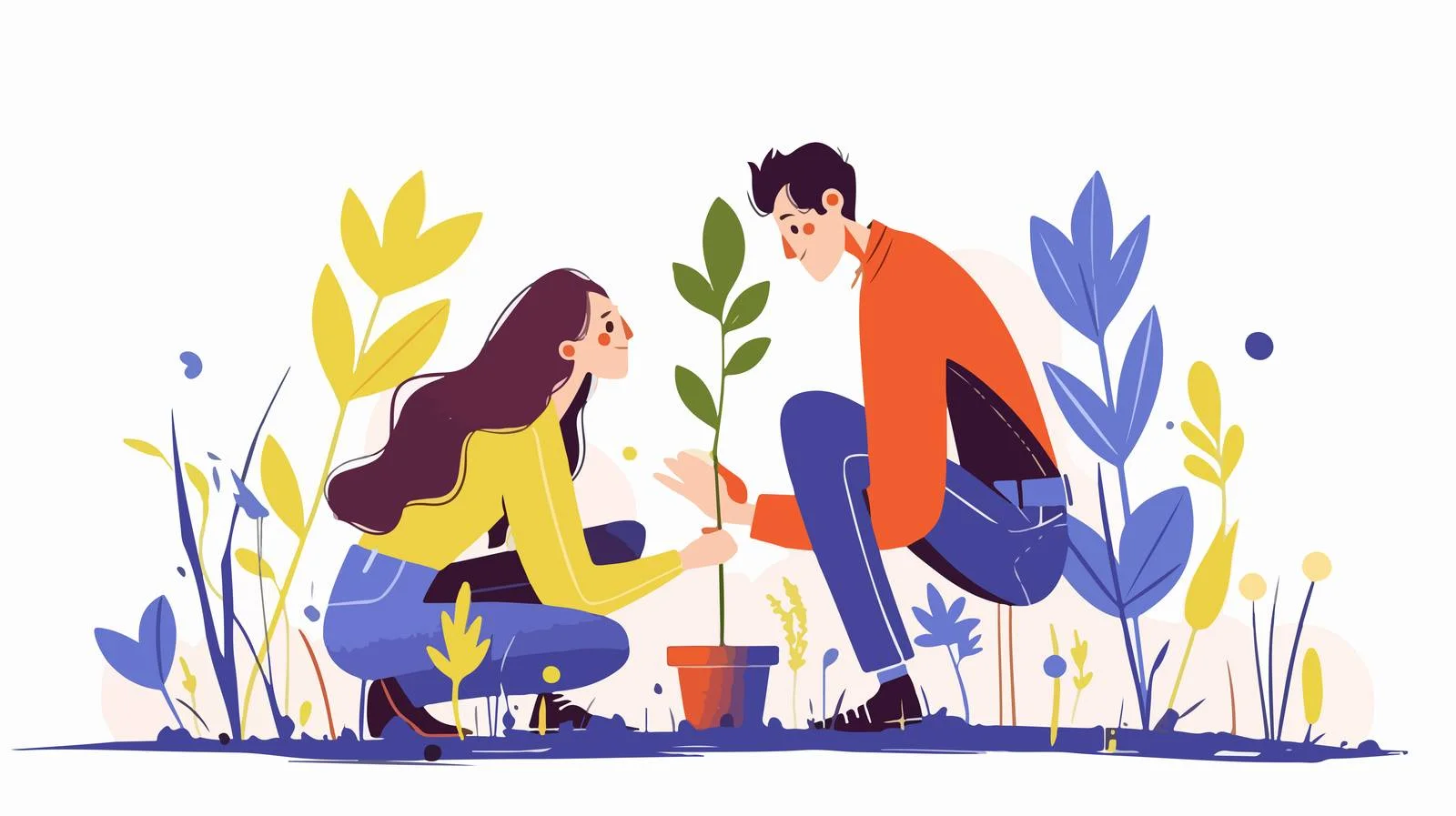 Progressive tree planting by couple vector illustration — free download from Dotvec