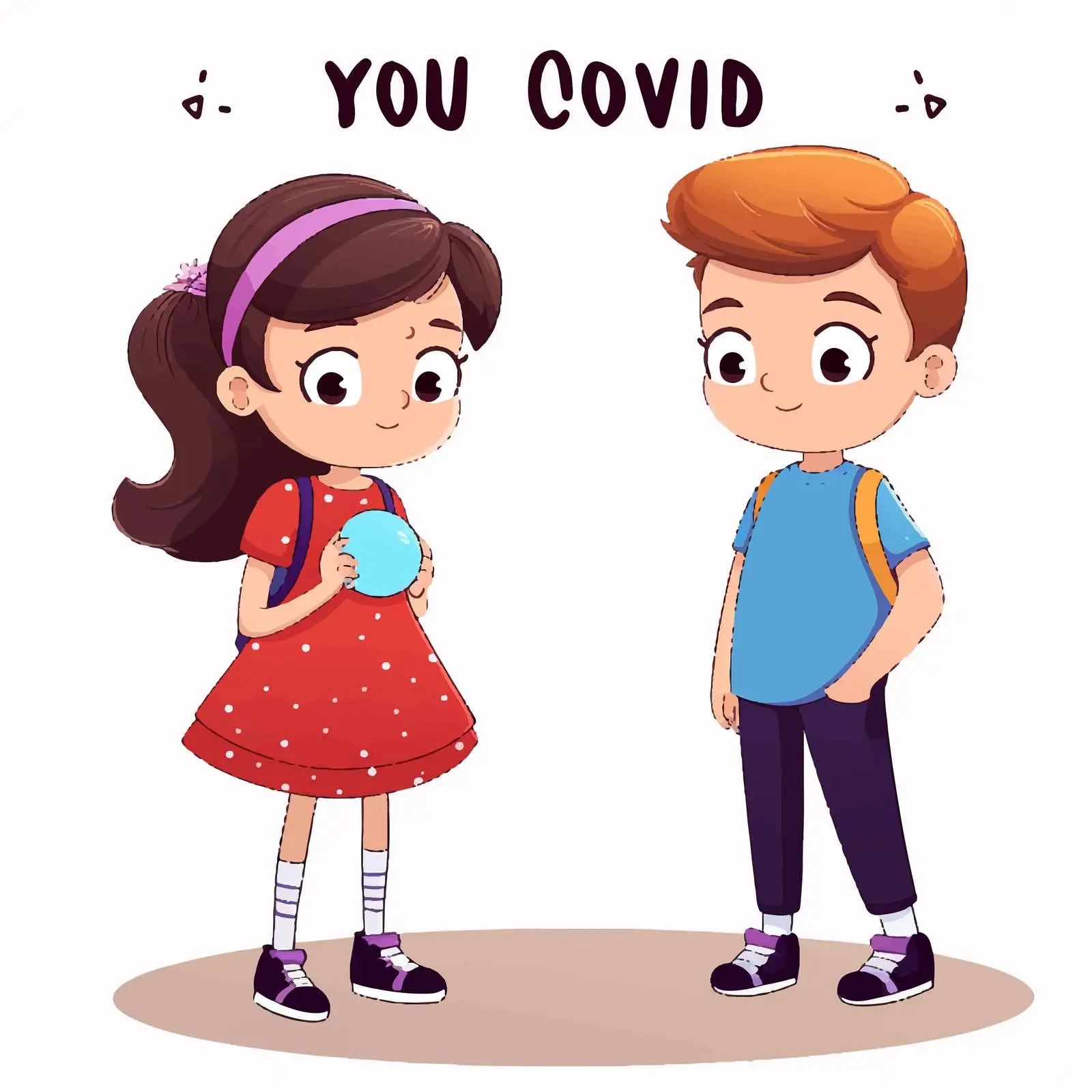 Cartoon Style Covid-19 Illustration with Two Kids – free virus awareness image from Dotvec