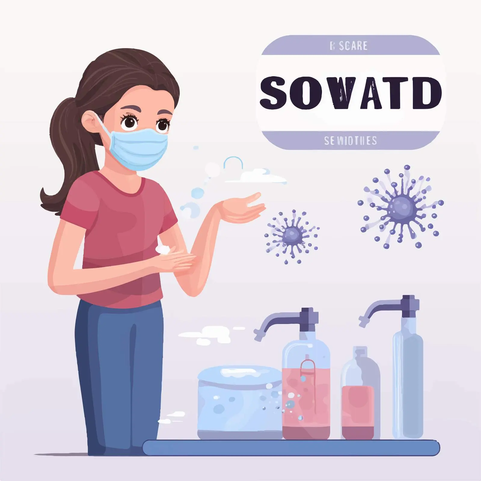 COVID Safety Hand Washing Illustration with Girl — free download from Dotvec