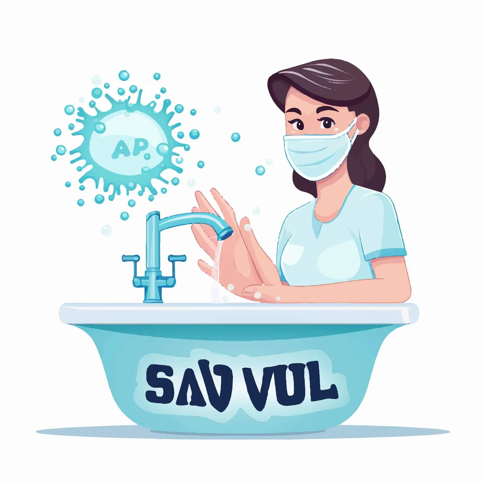 Cartoon Style Covid Safety Image with Hand Washing — free download from Dotvec